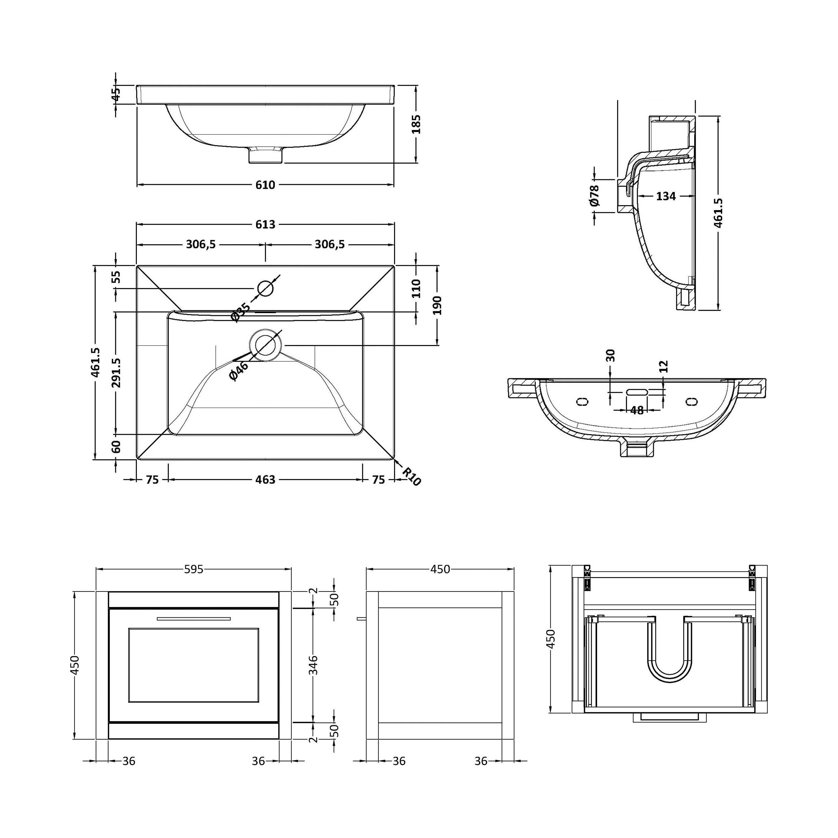 Blithbury Traditional Bathroom Wall Hung Vanity with Modern Fireclay Basin Unit - Choice of Size, Colour and Basin Type - Image 77