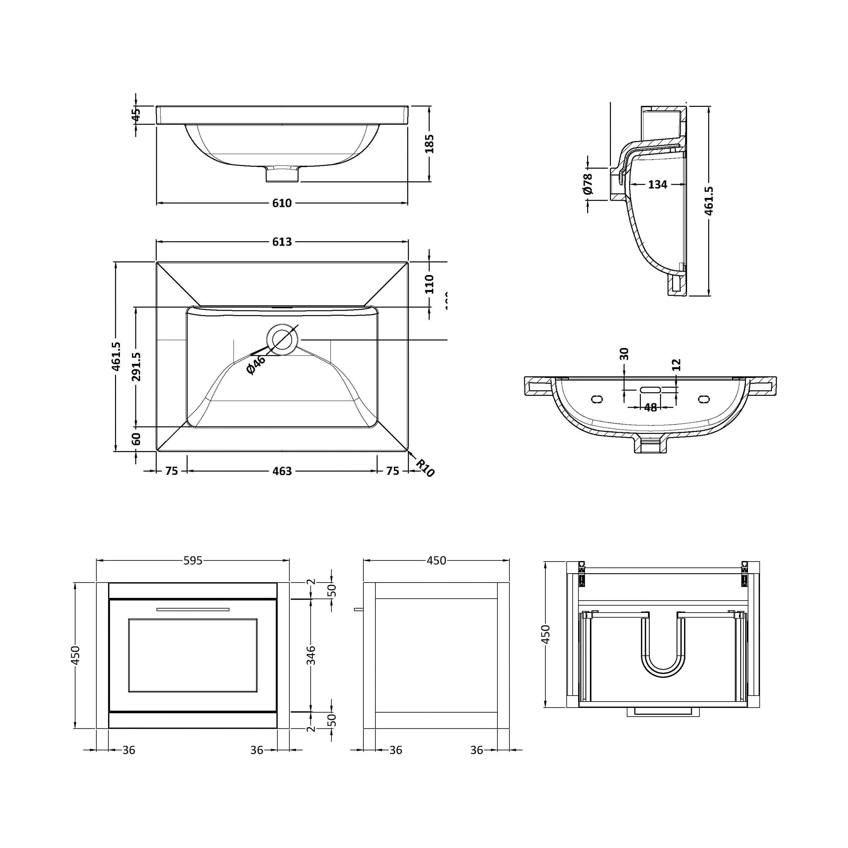 Blithbury Traditional Bathroom Wall Hung Vanity with Modern Fireclay Basin Unit - Choice of Size, Colour and Basin Type - Image 82