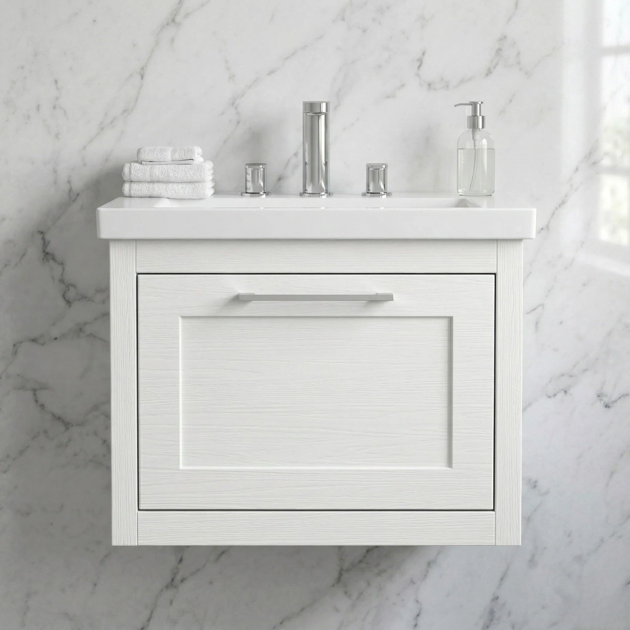 Blithbury Traditional Bathroom Wall Hung Vanity with Modern Fireclay Basin Unit - Choice of Size, Colour and Basin Type - Image 9