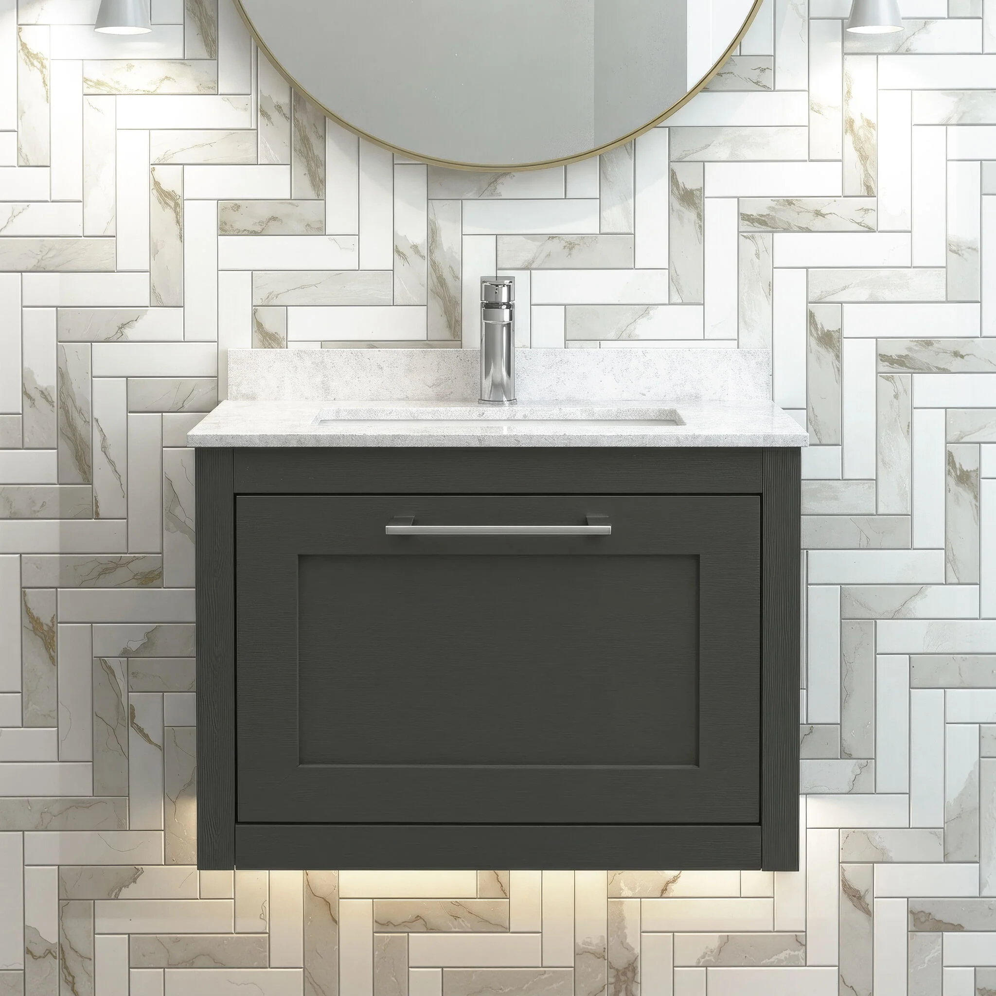 Blithbury Traditional Bathroom Wall Hung Vanity Unit and Marble Worktop Basin - Choice of Size and Colour