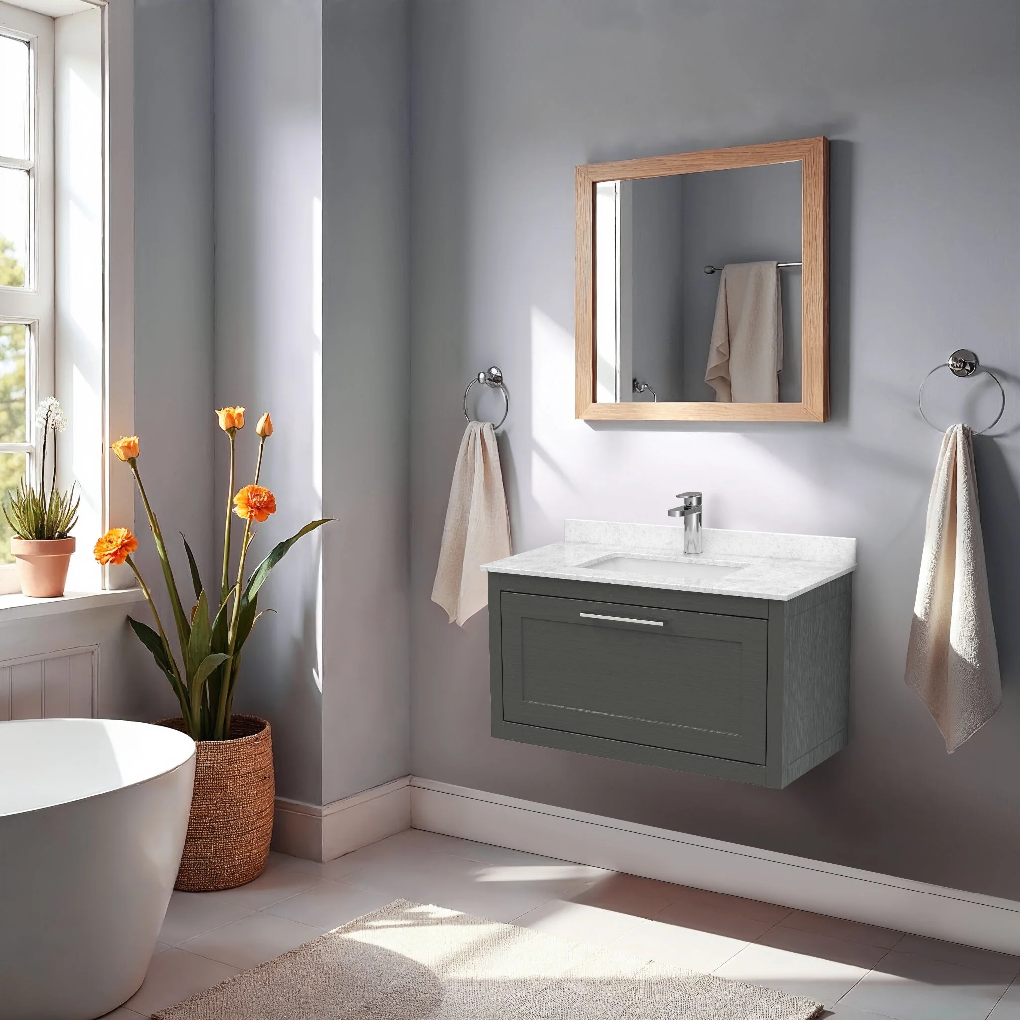 Blithbury Traditional Bathroom Wall Hung Vanity Unit and Marble Worktop Basin - Choice of Size and Colour - Image 10