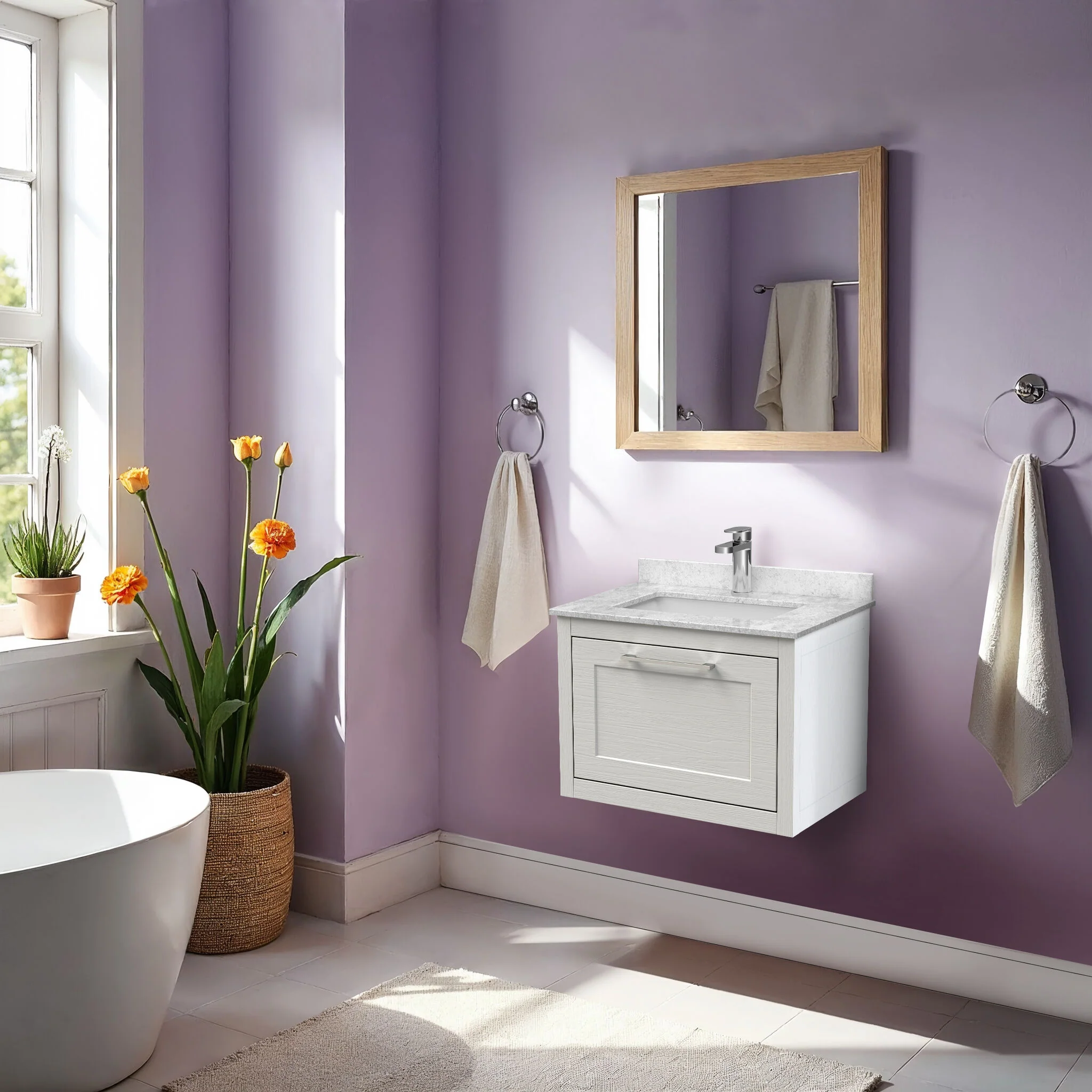 Blithbury Traditional Bathroom Wall Hung Vanity Unit and Marble Worktop Basin - Choice of Size and Colour - Image 11