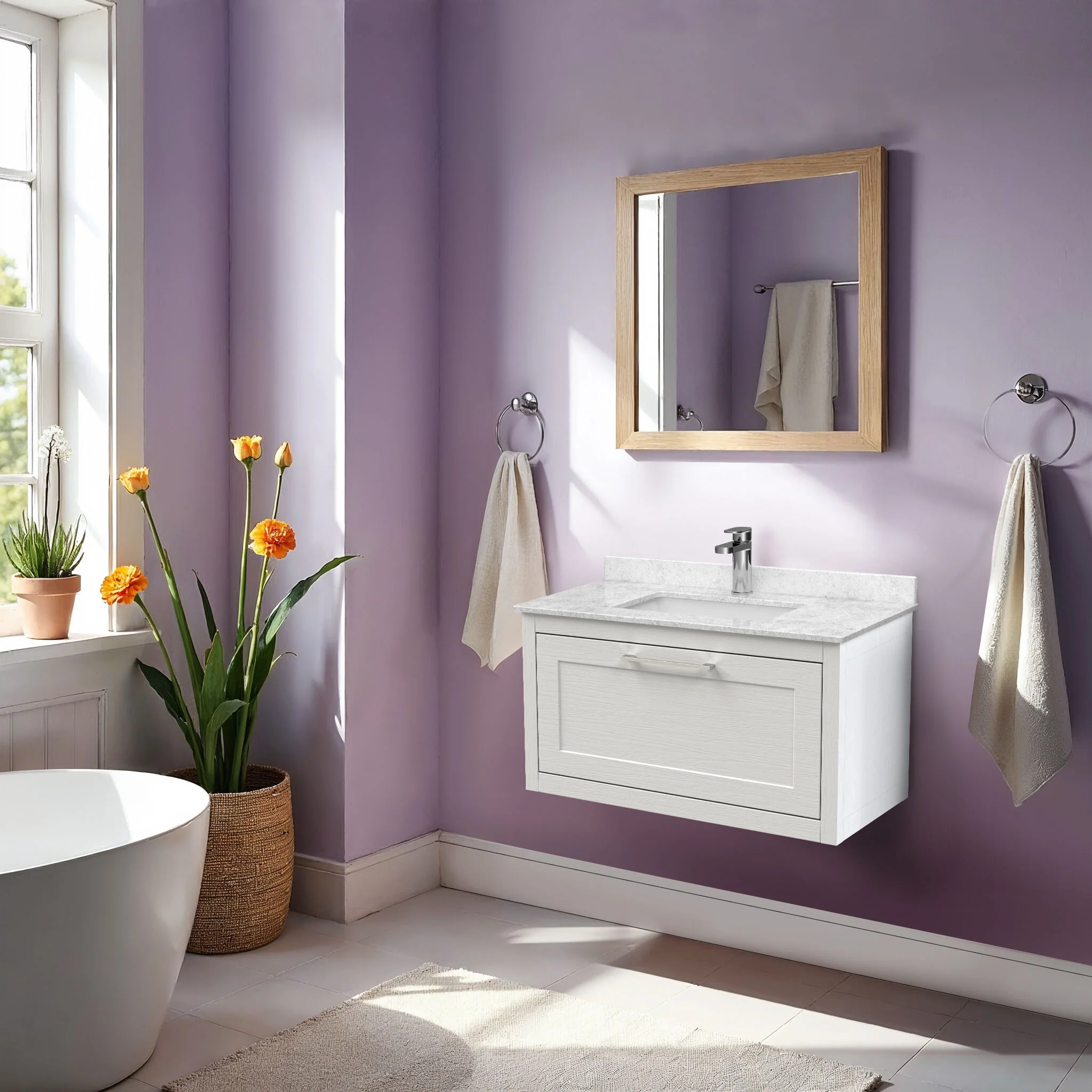Blithbury Traditional Bathroom Wall Hung Vanity Unit and Marble Worktop Basin - Choice of Size and Colour - Image 12