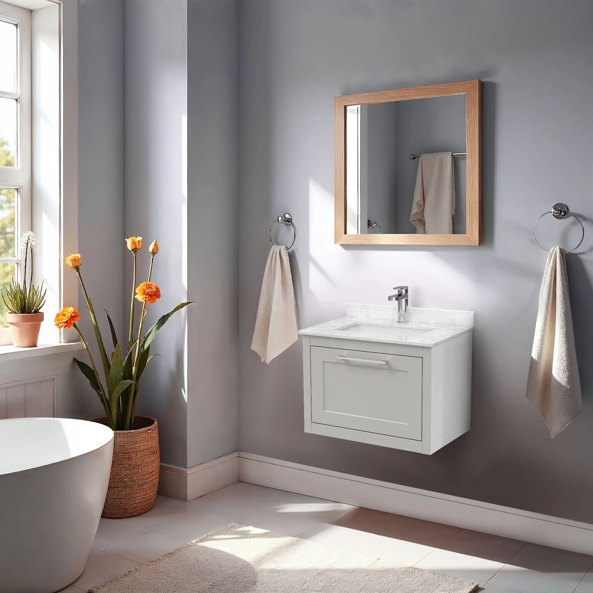 Blithbury Traditional Bathroom Wall Hung Vanity Unit and Marble Worktop Basin - Choice of Size and Colour - Image 13