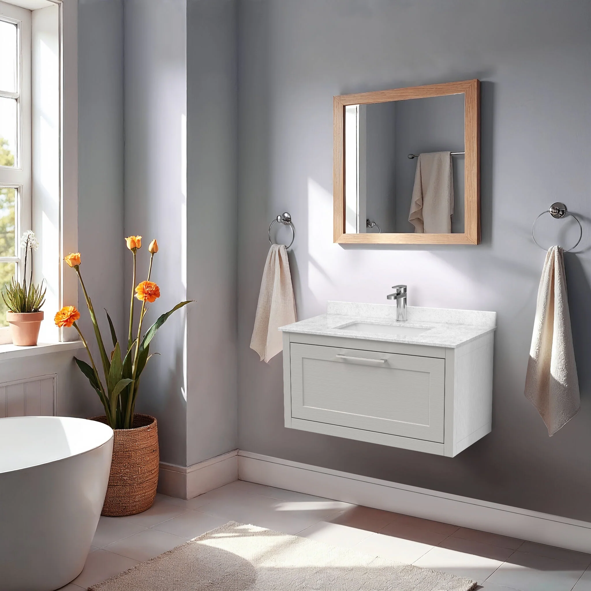 Blithbury Traditional Bathroom Wall Hung Vanity Unit and Marble Worktop Basin - Choice of Size and Colour - Image 14