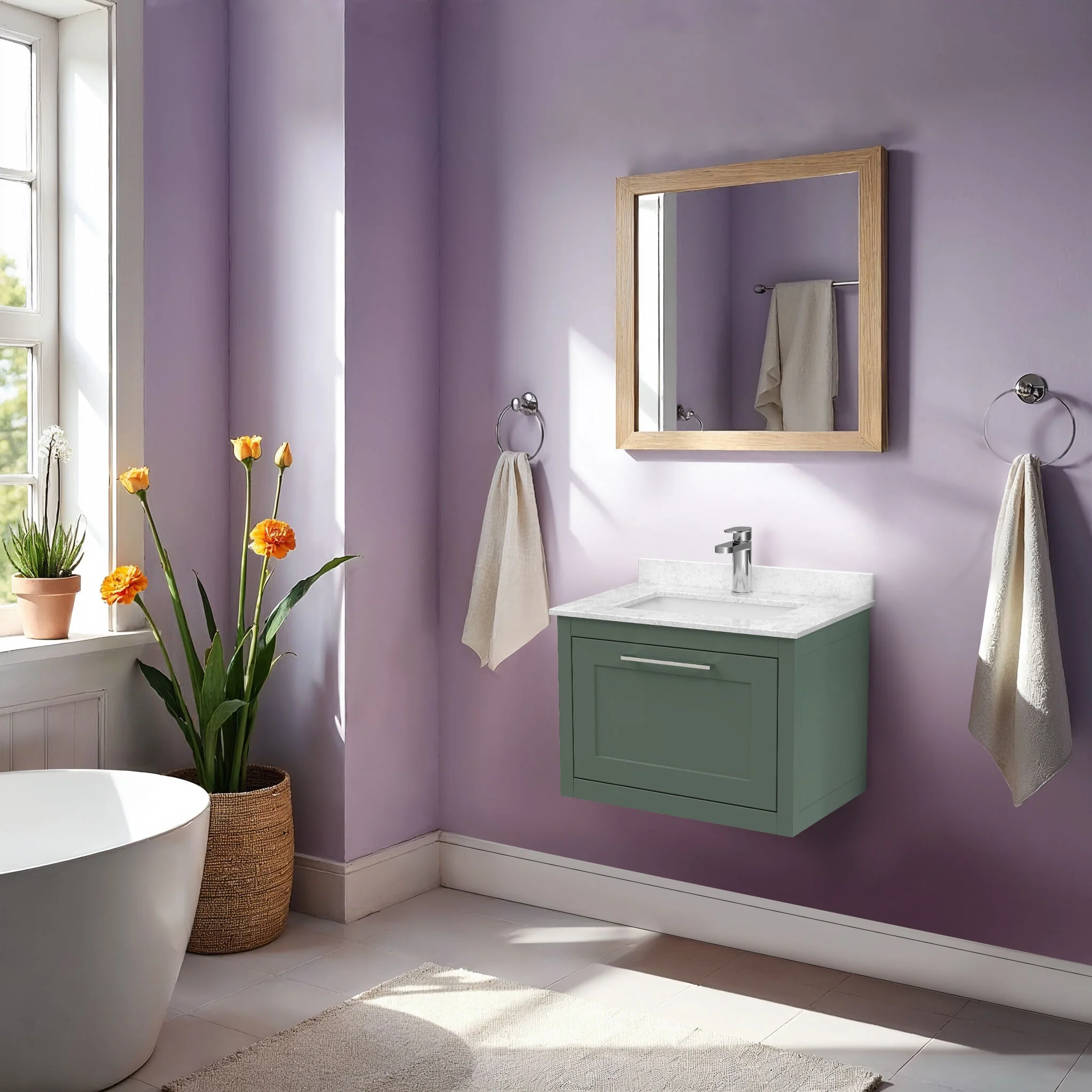 Blithbury Traditional Bathroom Wall Hung Vanity Unit and Marble Worktop Basin - Choice of Size and Colour - Image 15