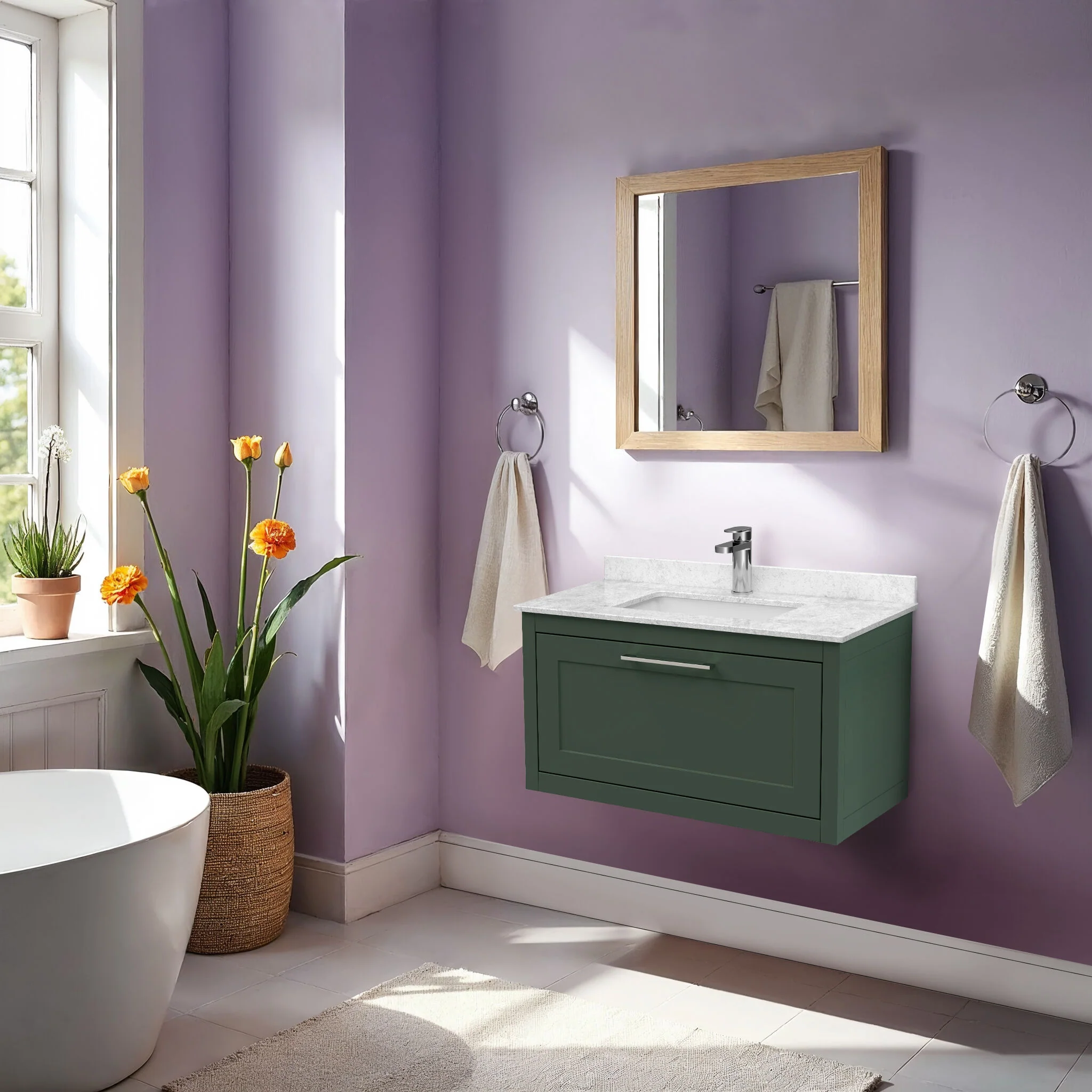 Blithbury Traditional Bathroom Wall Hung Vanity Unit and Marble Worktop Basin - Choice of Size and Colour - Image 16