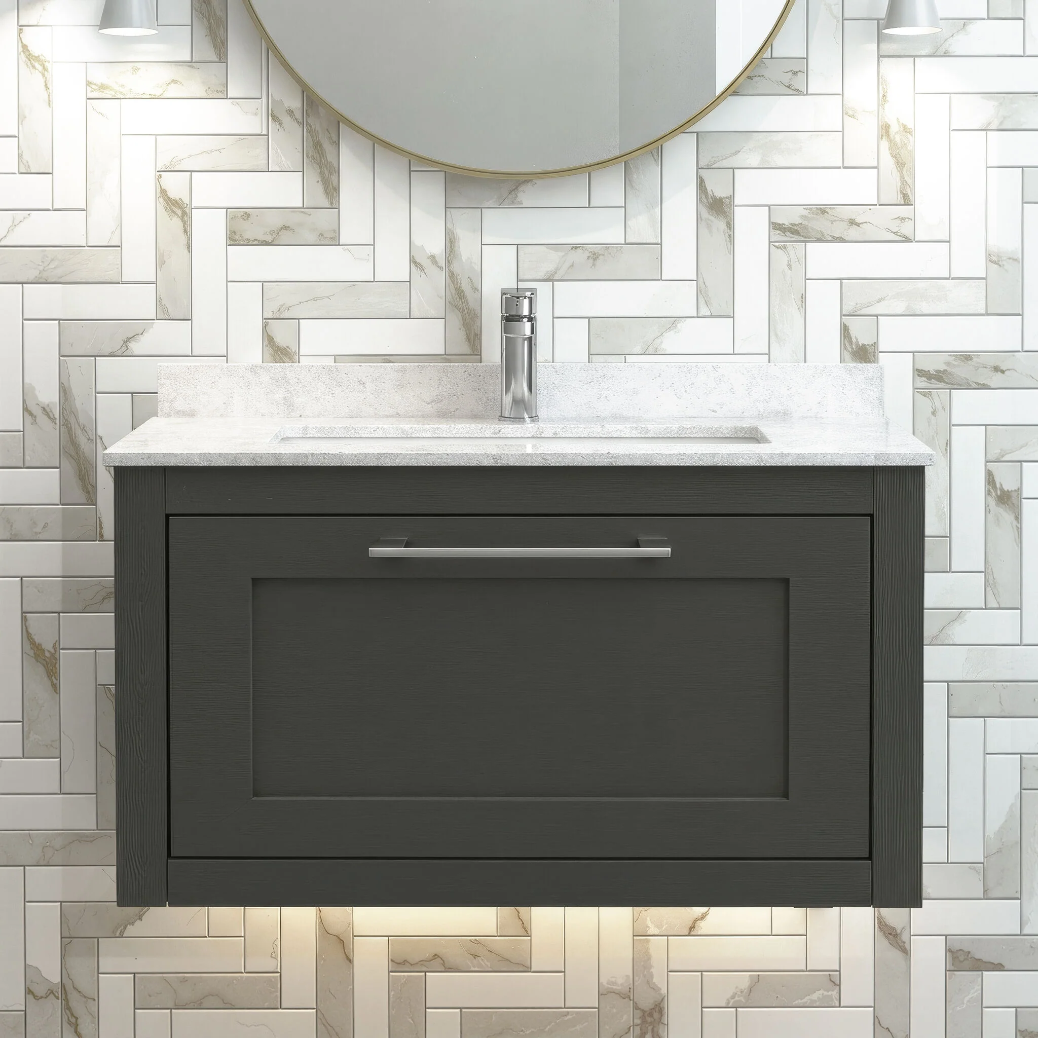 Blithbury Traditional Bathroom Wall Hung Vanity Unit and Marble Worktop Basin - Choice of Size and Colour - Image 2