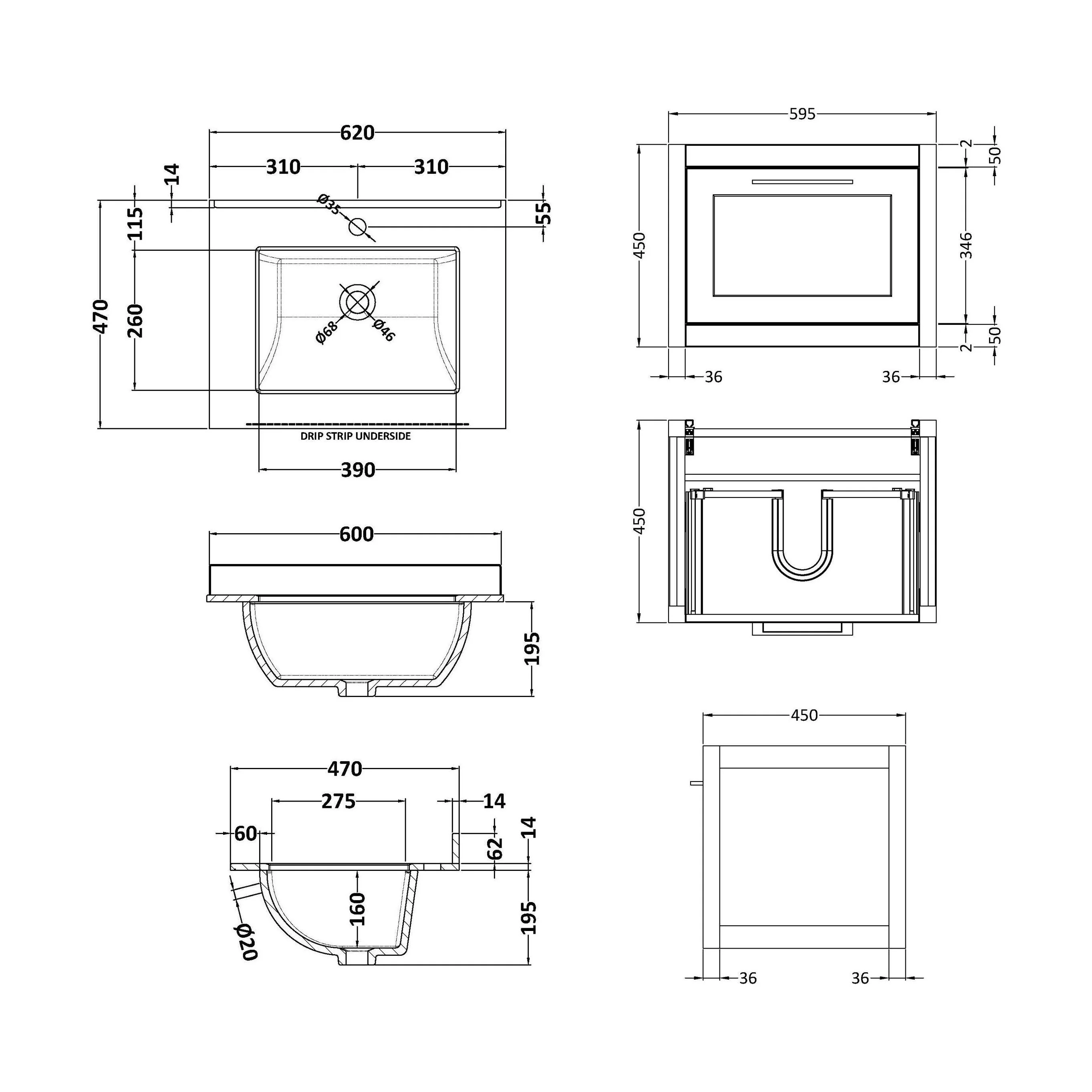 Blithbury Traditional Bathroom Wall Hung Vanity Unit and Marble Worktop Basin - Choice of Size and Colour - Image 27
