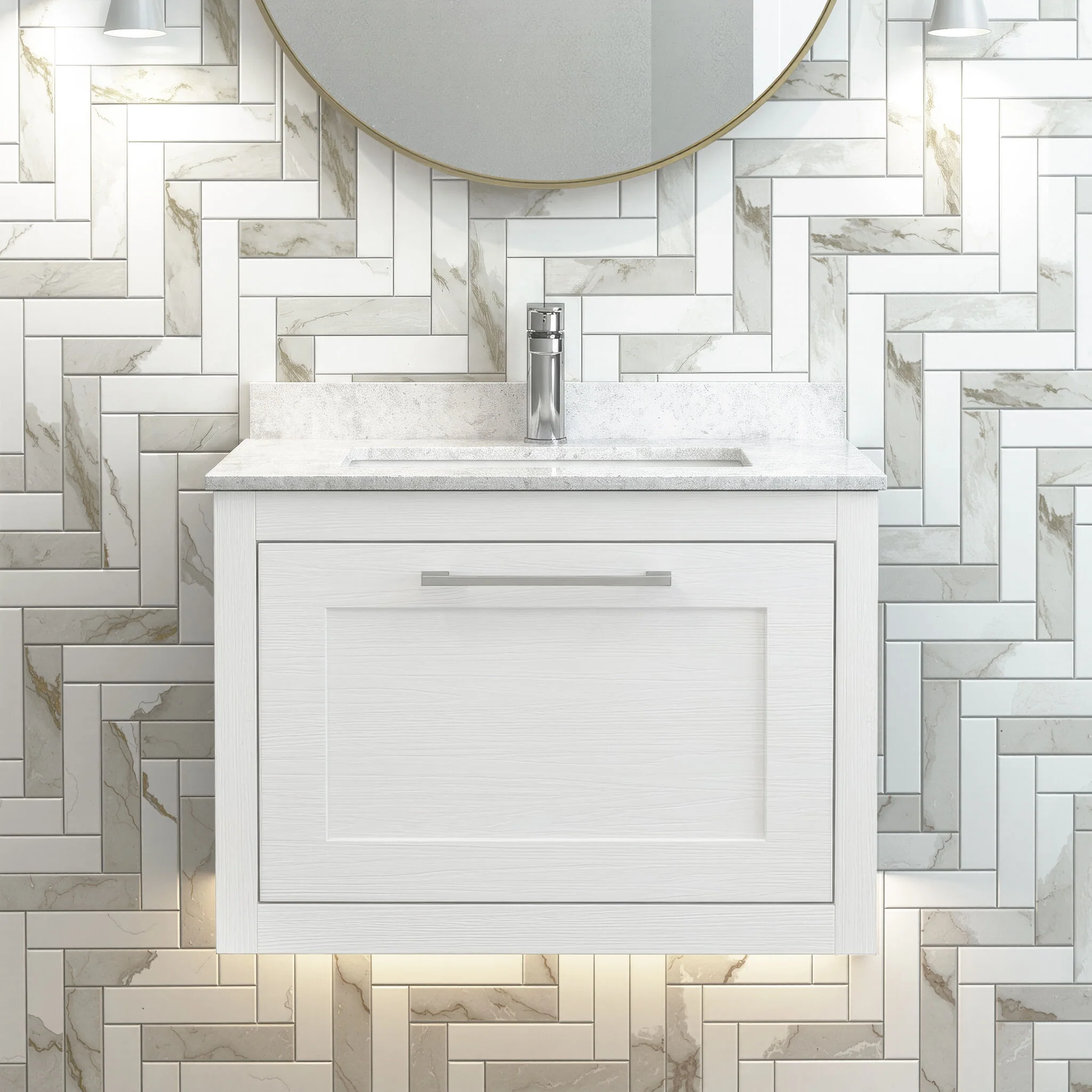 Blithbury Traditional Bathroom Wall Hung Vanity Unit and Marble Worktop Basin - Choice of Size and Colour - Image 3