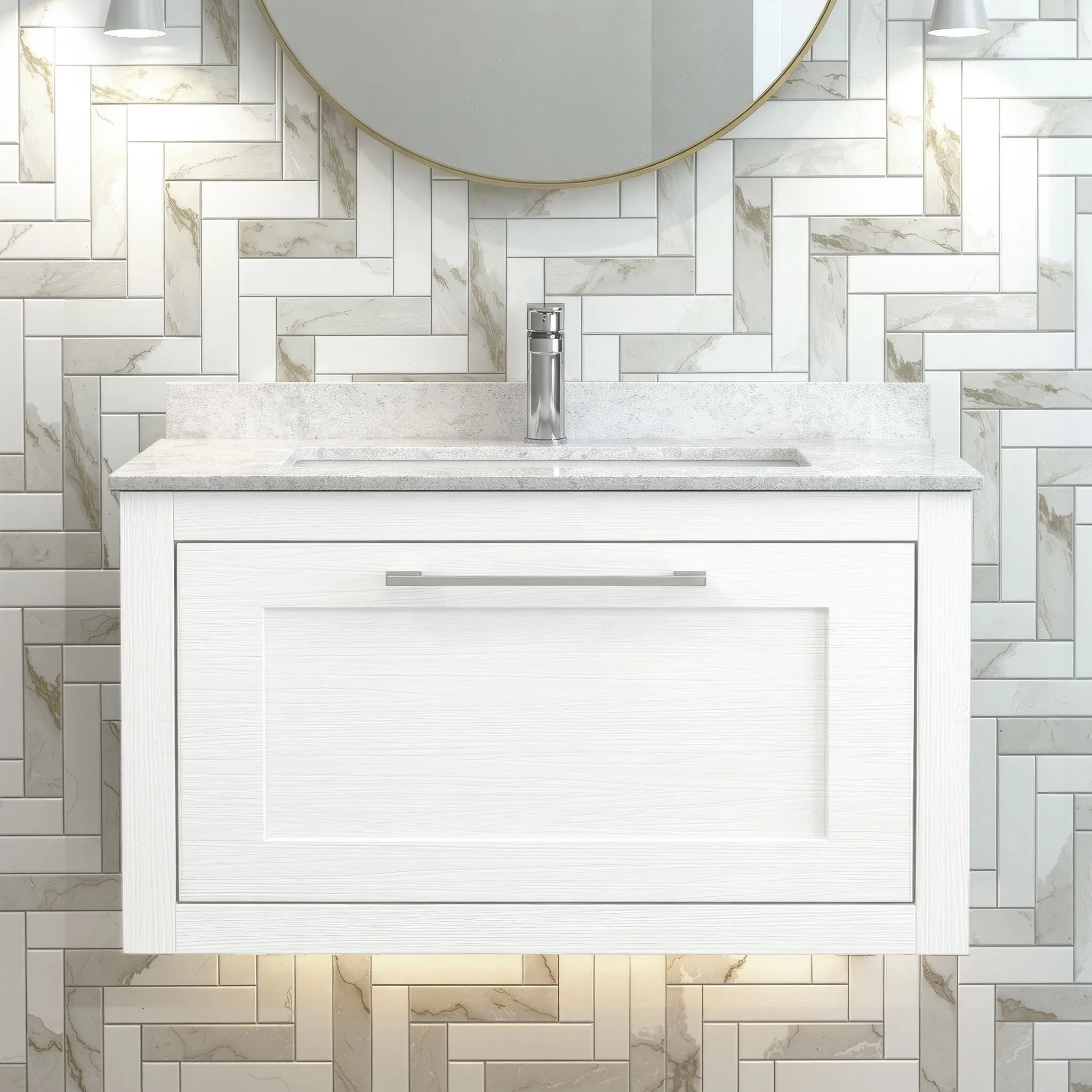 Blithbury Traditional Bathroom Wall Hung Vanity Unit and Marble Worktop Basin - Choice of Size and Colour - Image 4