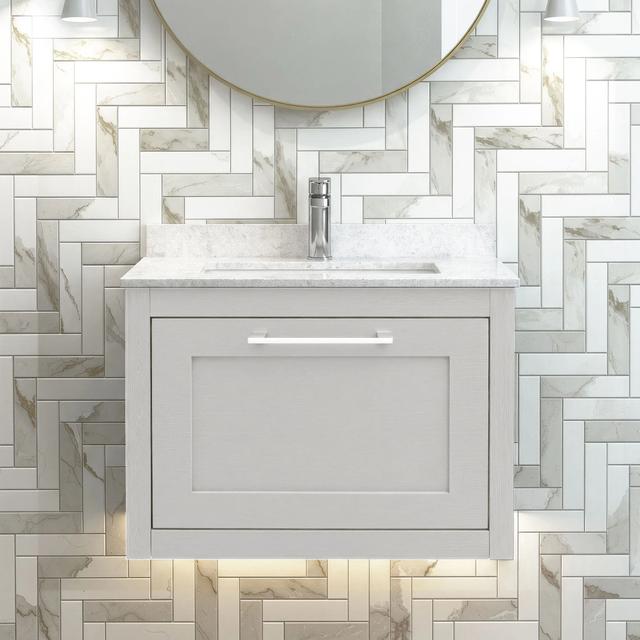 Blithbury Traditional Bathroom Wall Hung Vanity Unit and Marble Worktop Basin - Choice of Size and Colour - Image 6