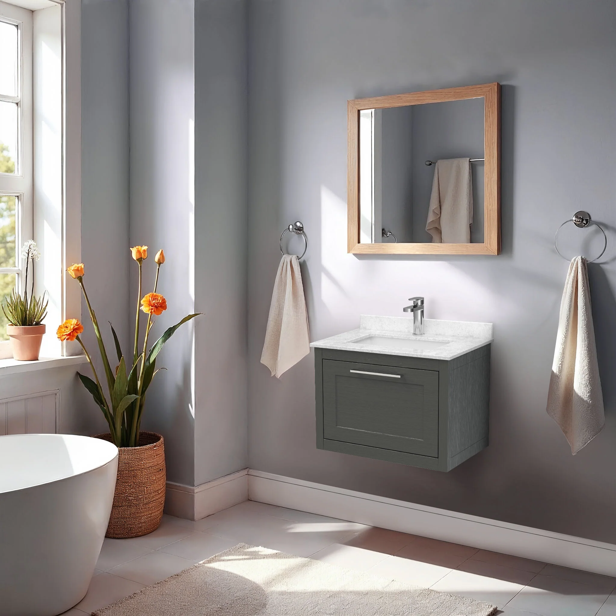 Blithbury Traditional Bathroom Wall Hung Vanity Unit and Marble Worktop Basin - Choice of Size and Colour - Image 9