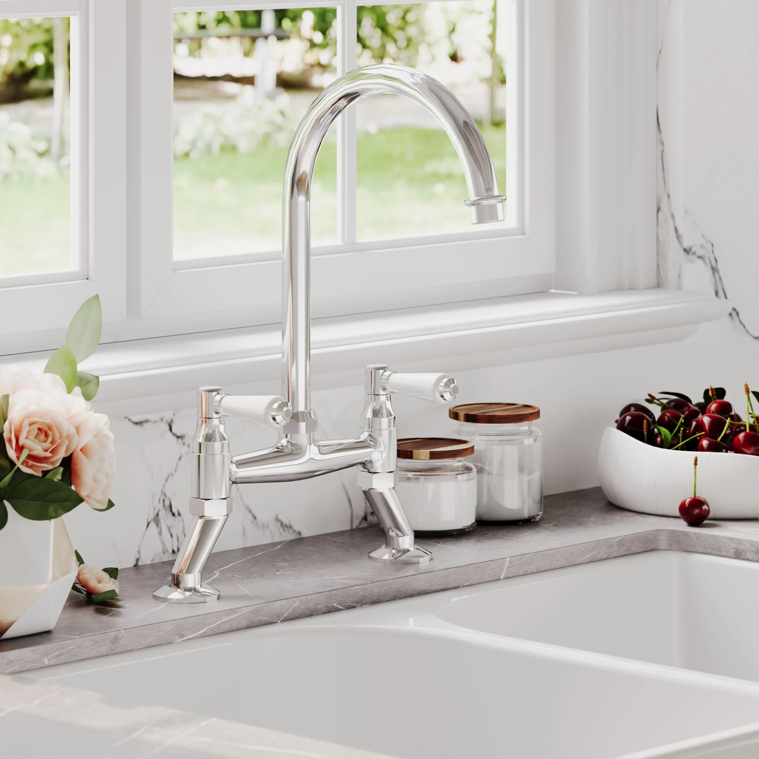Norbury Bridge Mixer Kitchen Tap - Crosshead or Lever Handles, Choice of Colour - Image 11