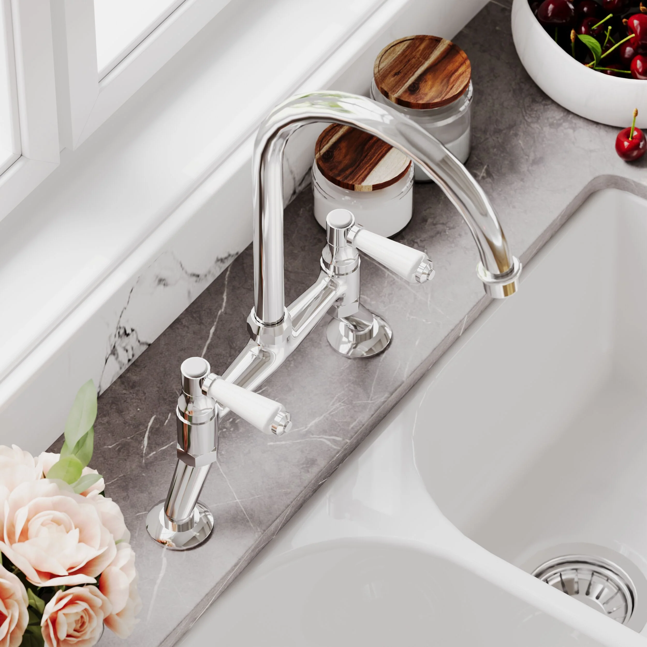 Norbury Bridge Mixer Kitchen Tap - Crosshead or Lever Handles, Choice of Colour - Image 12