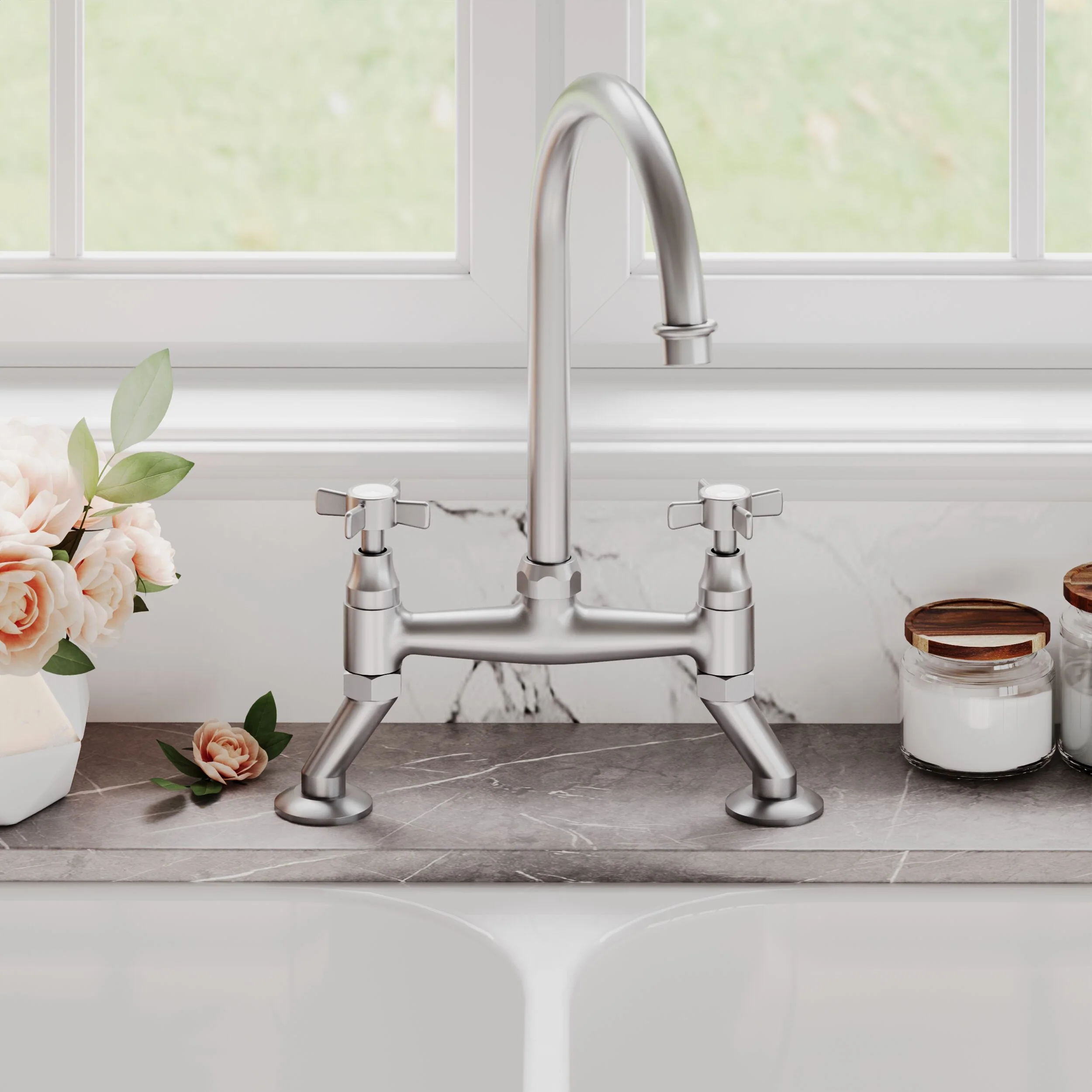 Norbury Bridge Mixer Kitchen Tap - Crosshead or Lever Handles, Choice of Colour - Image 13