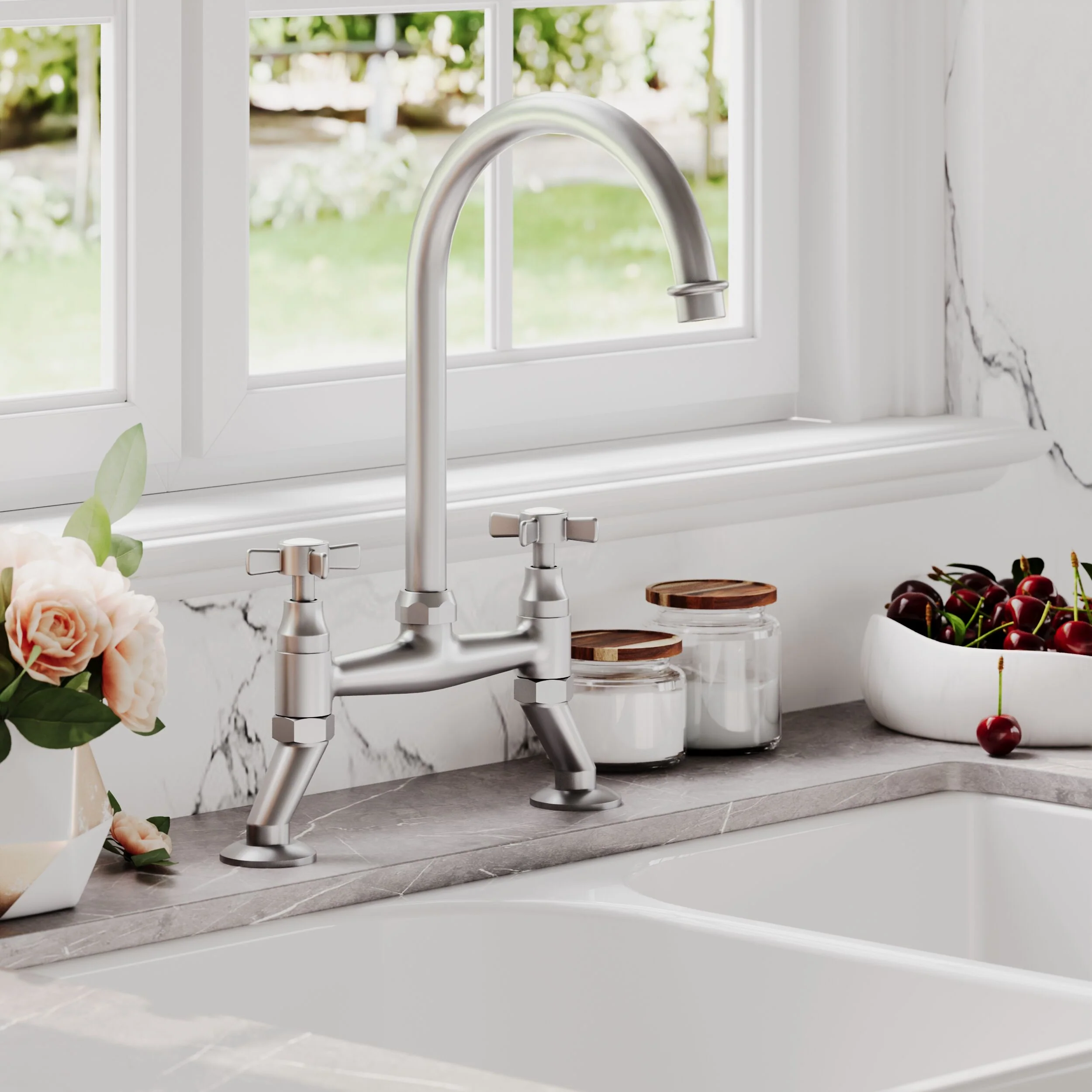 Norbury Bridge Mixer Kitchen Tap - Crosshead or Lever Handles, Choice of Colour - Image 14
