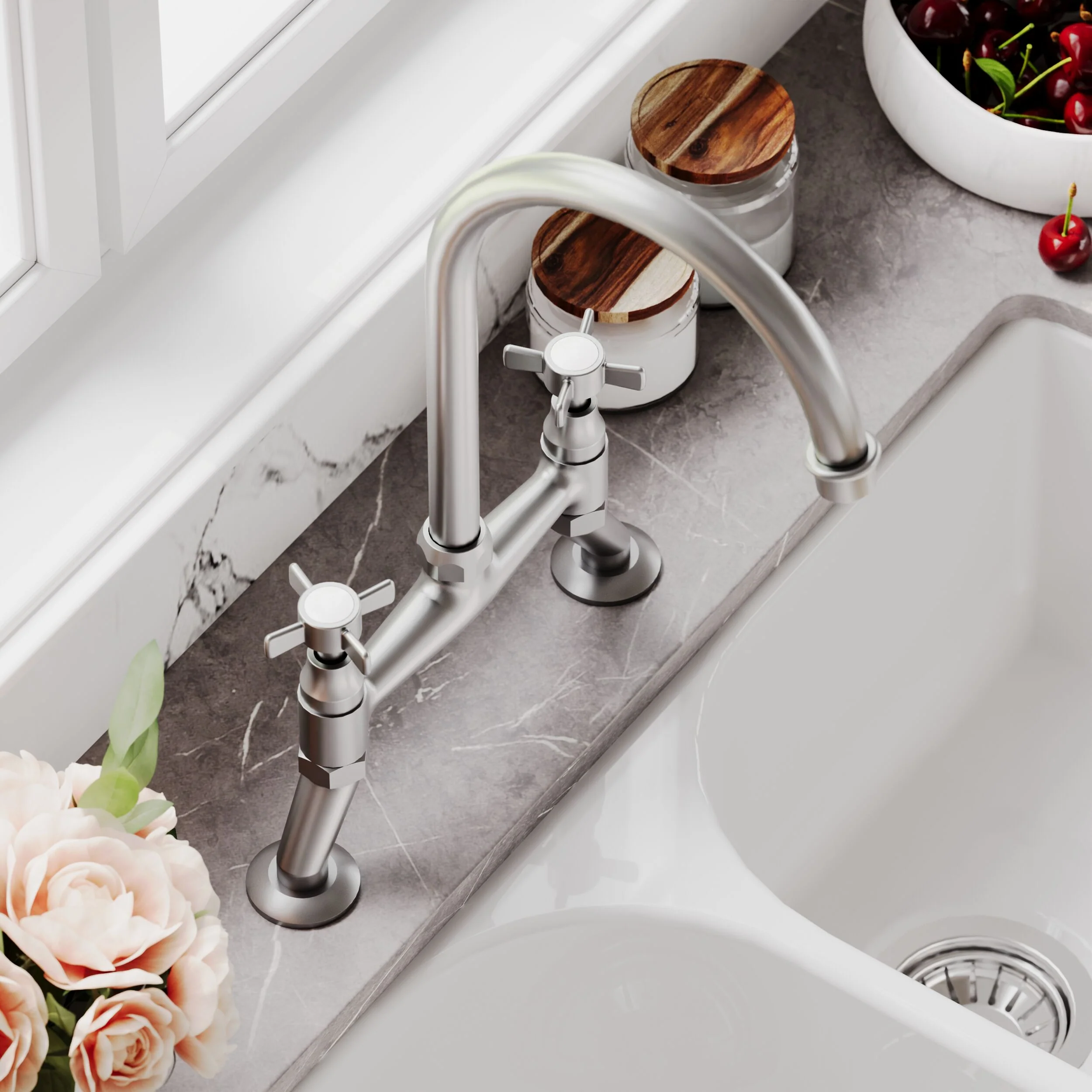Norbury Bridge Mixer Kitchen Tap - Crosshead or Lever Handles, Choice of Colour - Image 15
