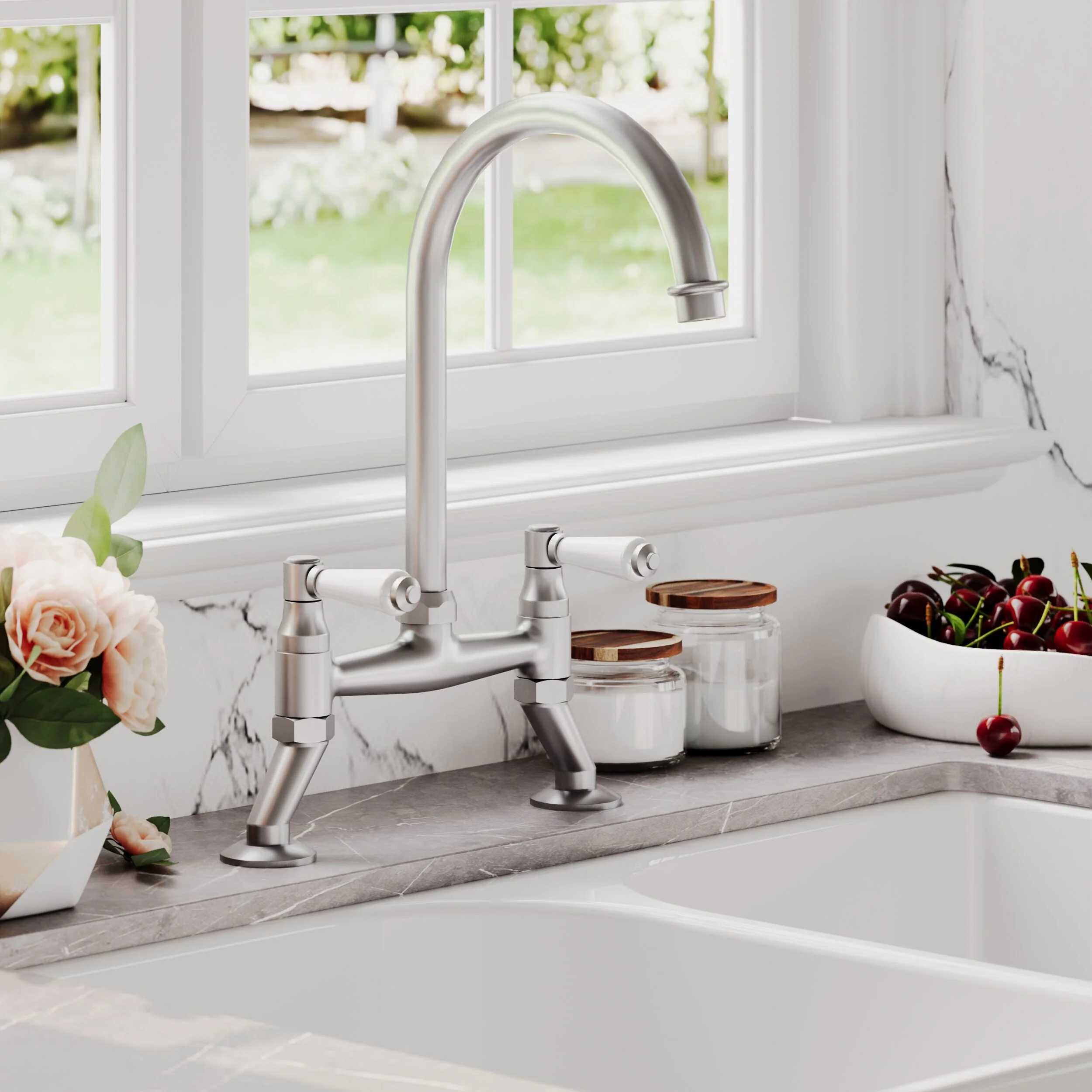 Norbury Bridge Mixer Kitchen Tap - Crosshead or Lever Handles, Choice of Colour - Image 17