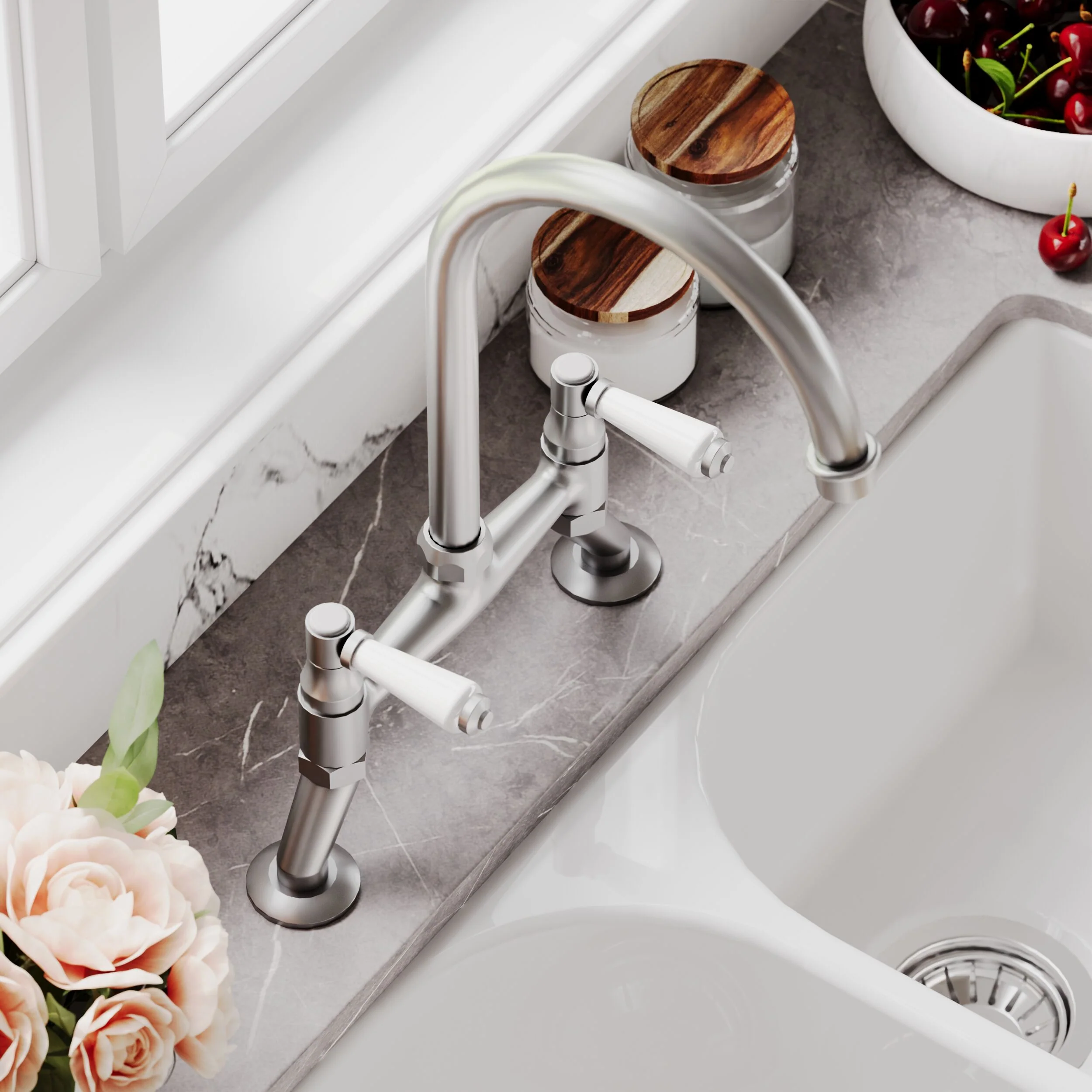 Norbury Bridge Mixer Kitchen Tap - Crosshead or Lever Handles, Choice of Colour - Image 18