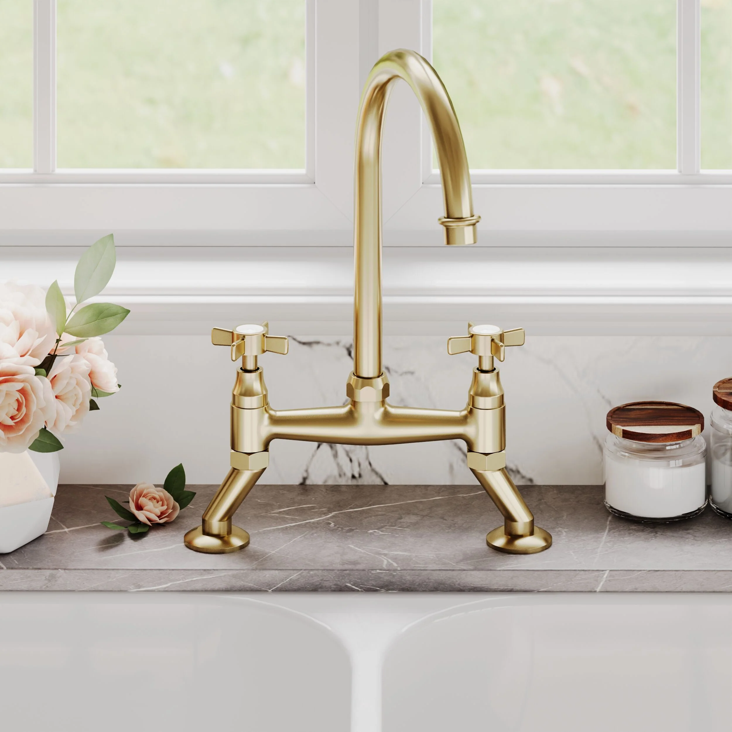 Norbury Bridge Mixer Kitchen Tap - Crosshead or Lever Handles, Choice of Colour - Image 19
