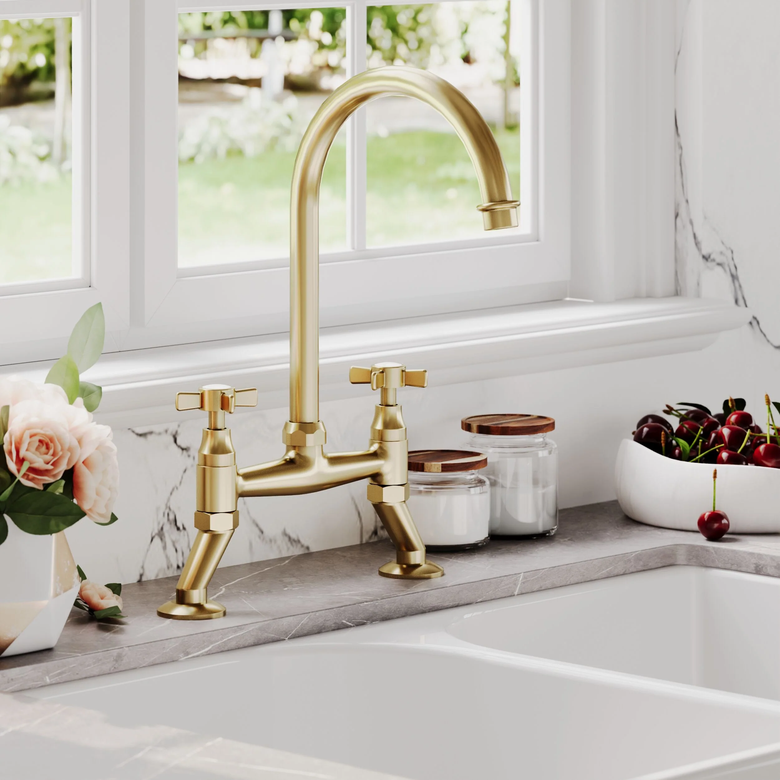 Norbury Bridge Mixer Kitchen Tap - Crosshead or Lever Handles, Choice of Colour - Image 20