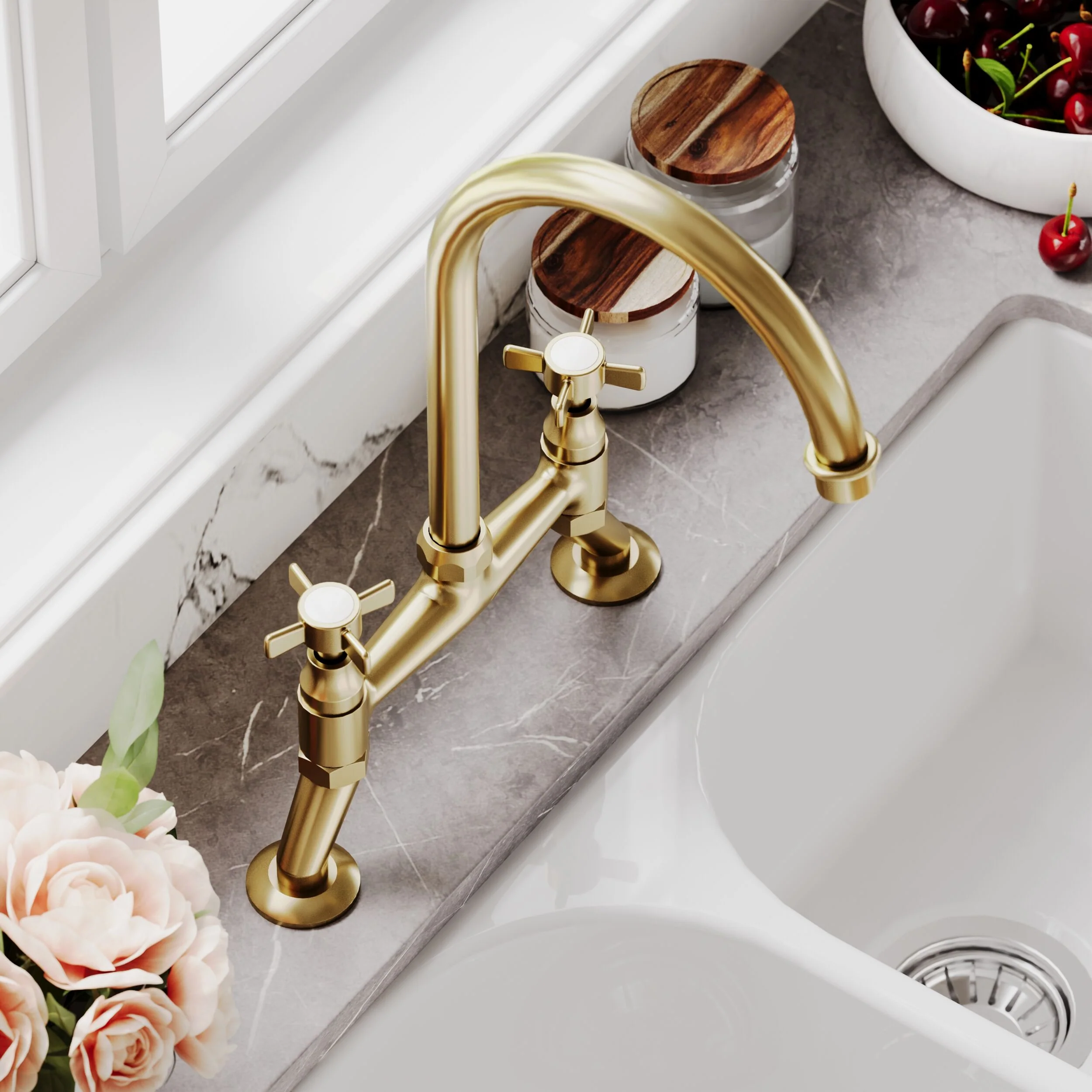 Norbury Bridge Mixer Kitchen Tap - Crosshead or Lever Handles, Choice of Colour - Image 21