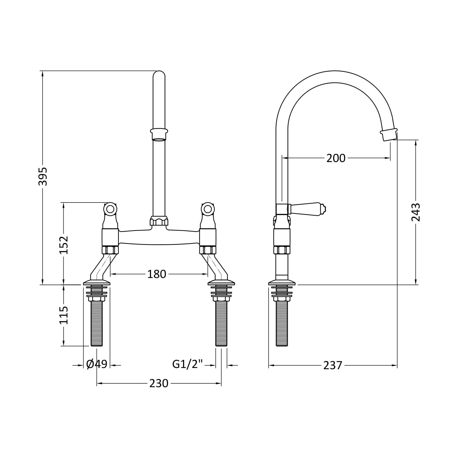 Norbury Bridge Mixer Kitchen Tap - Crosshead or Lever Handles, Choice of Colour - Image 26