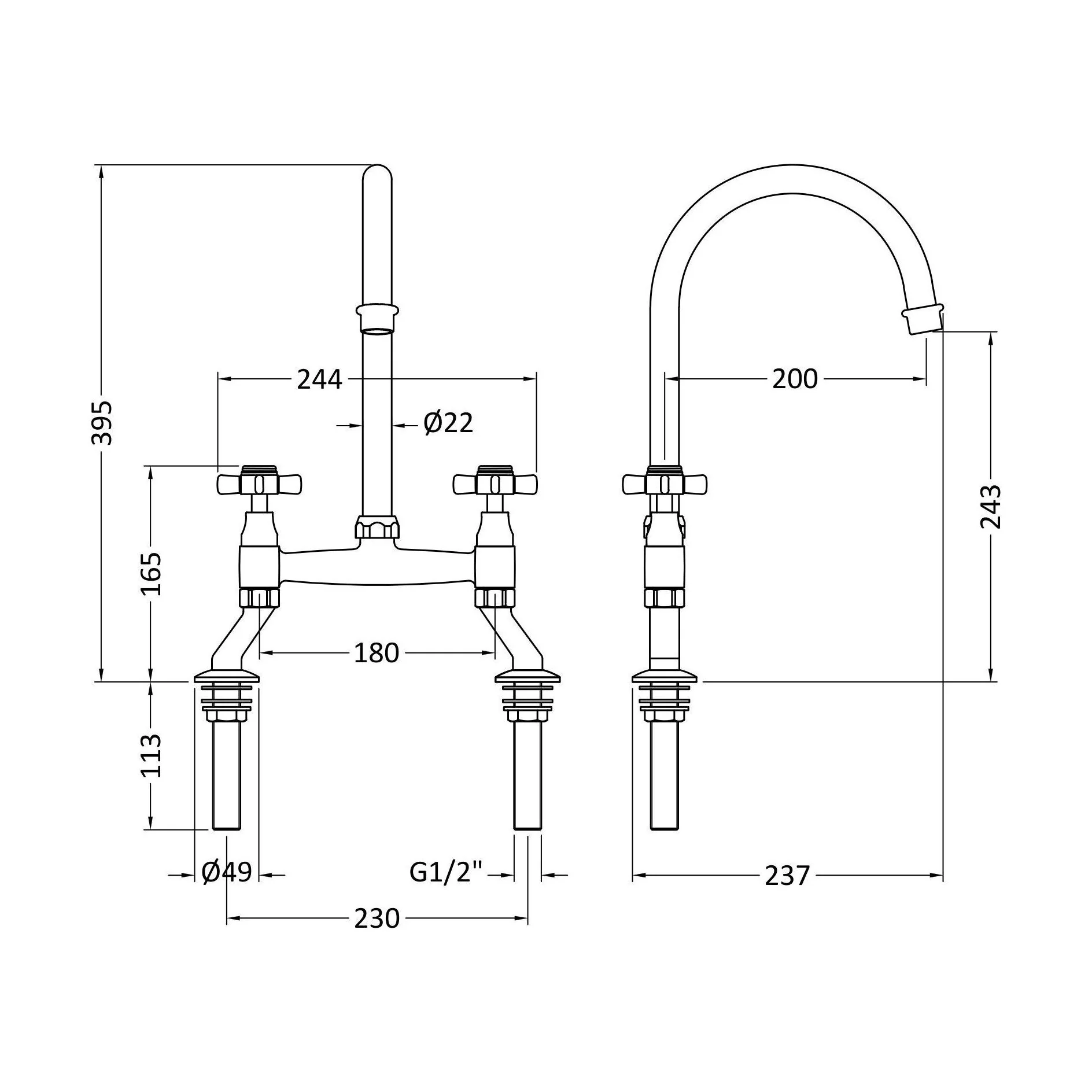 Norbury Bridge Mixer Kitchen Tap - Crosshead or Lever Handles, Choice of Colour - Image 29