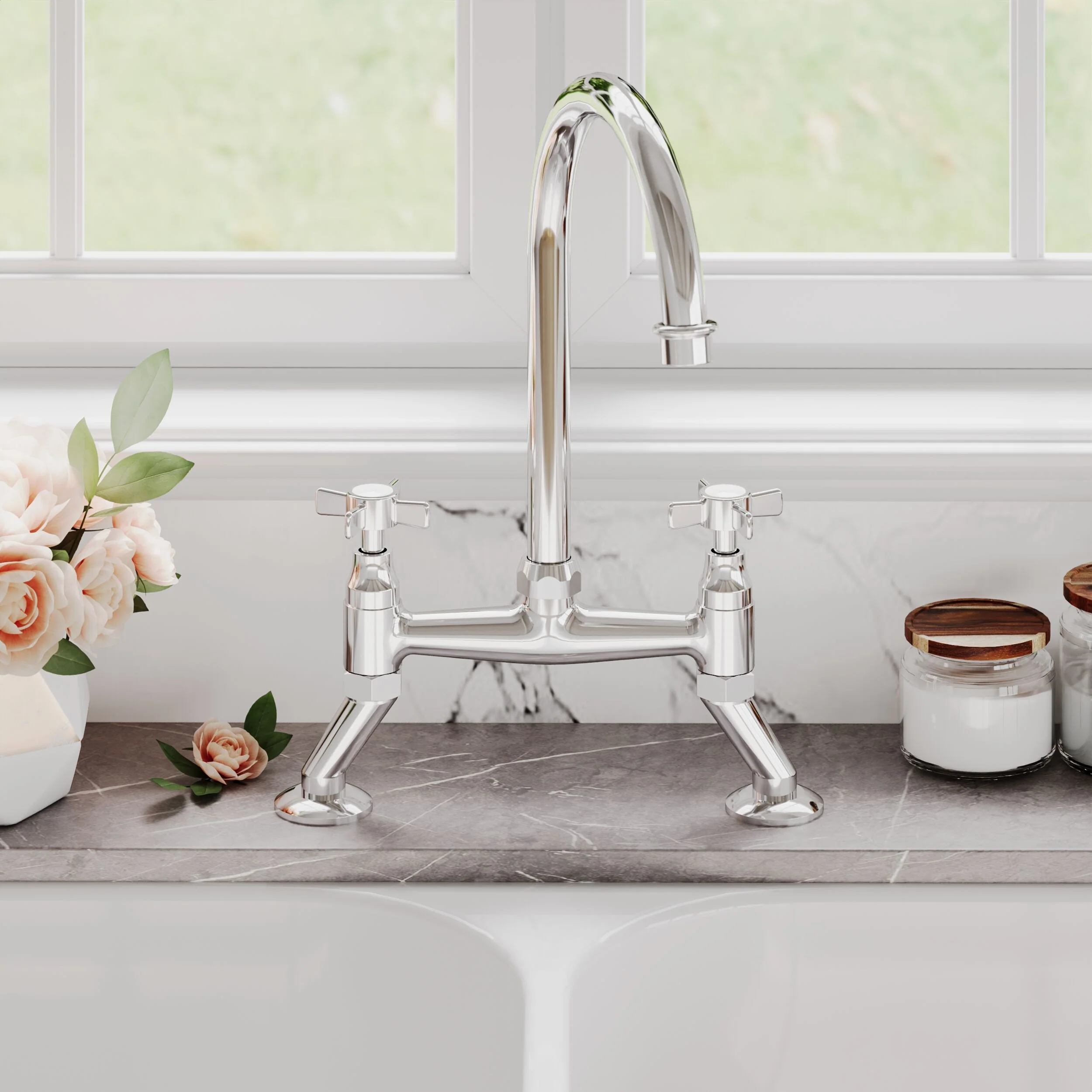 Norbury Bridge Mixer Kitchen Tap - Crosshead or Lever Handles, Choice of Colour - Image 7