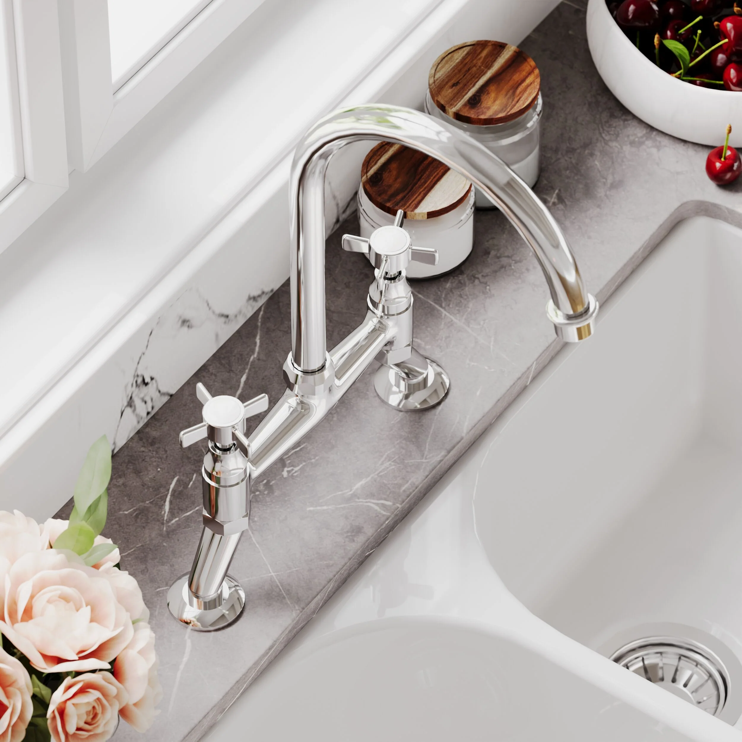 Norbury Bridge Mixer Kitchen Tap - Crosshead or Lever Handles, Choice of Colour - Image 9