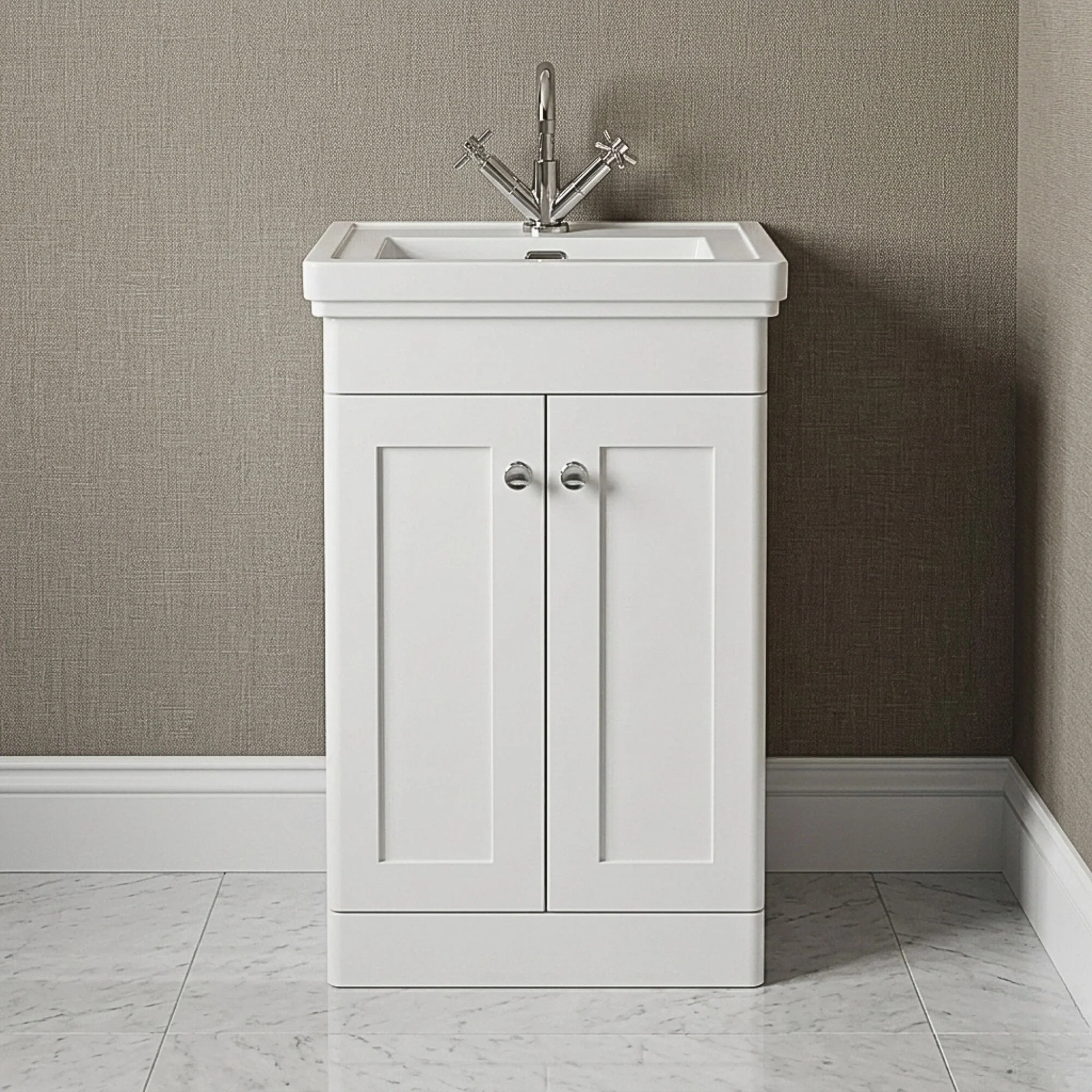 Swynnerton Traditional Floor Standing Vanity Basin Unit with 1 Tap Hole Ceramic Basin - Choice of Size and Finish