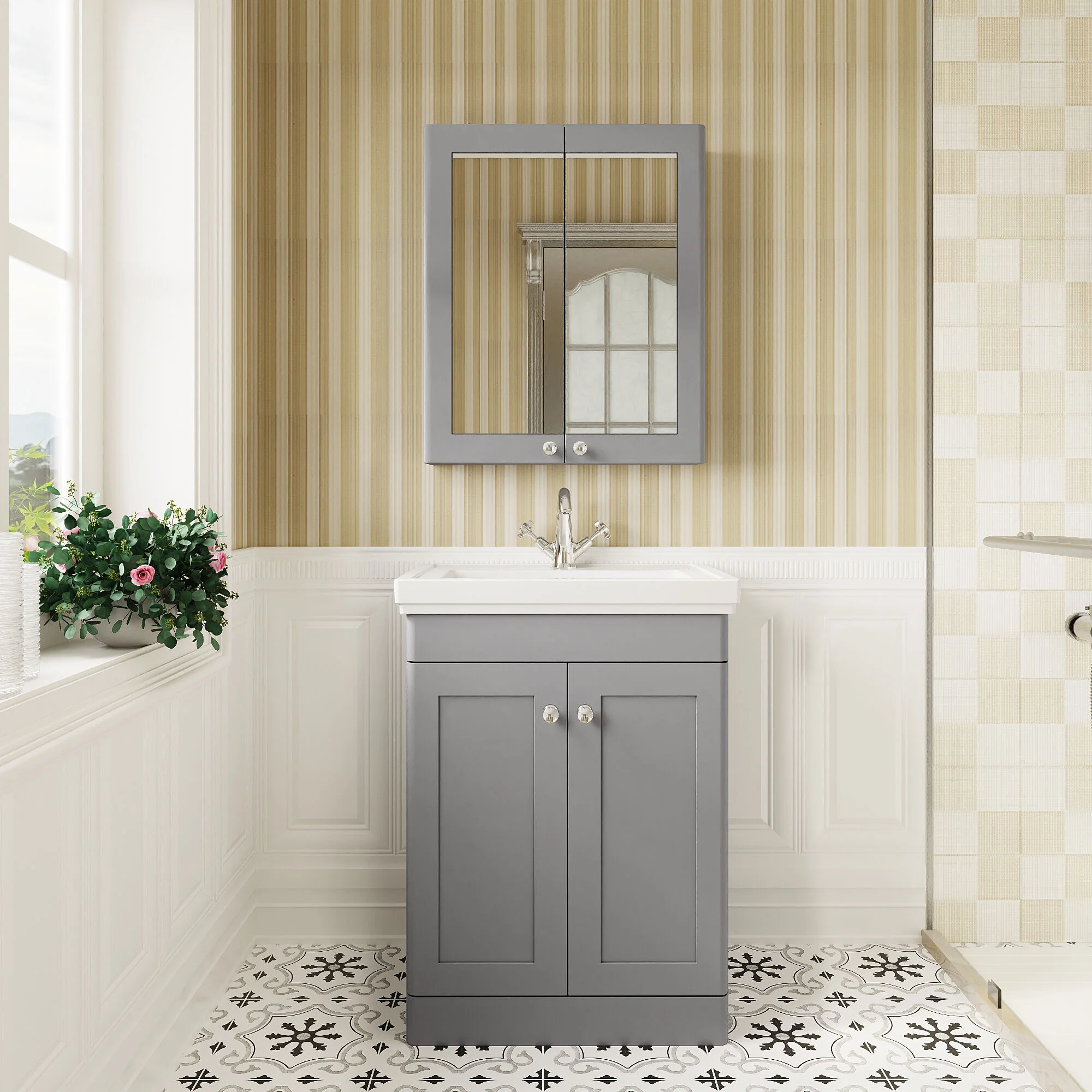 Swynnerton Traditional Floor Standing Vanity Basin Unit with 1 Tap Hole Ceramic Basin - Choice of Size and Finish - Image 10