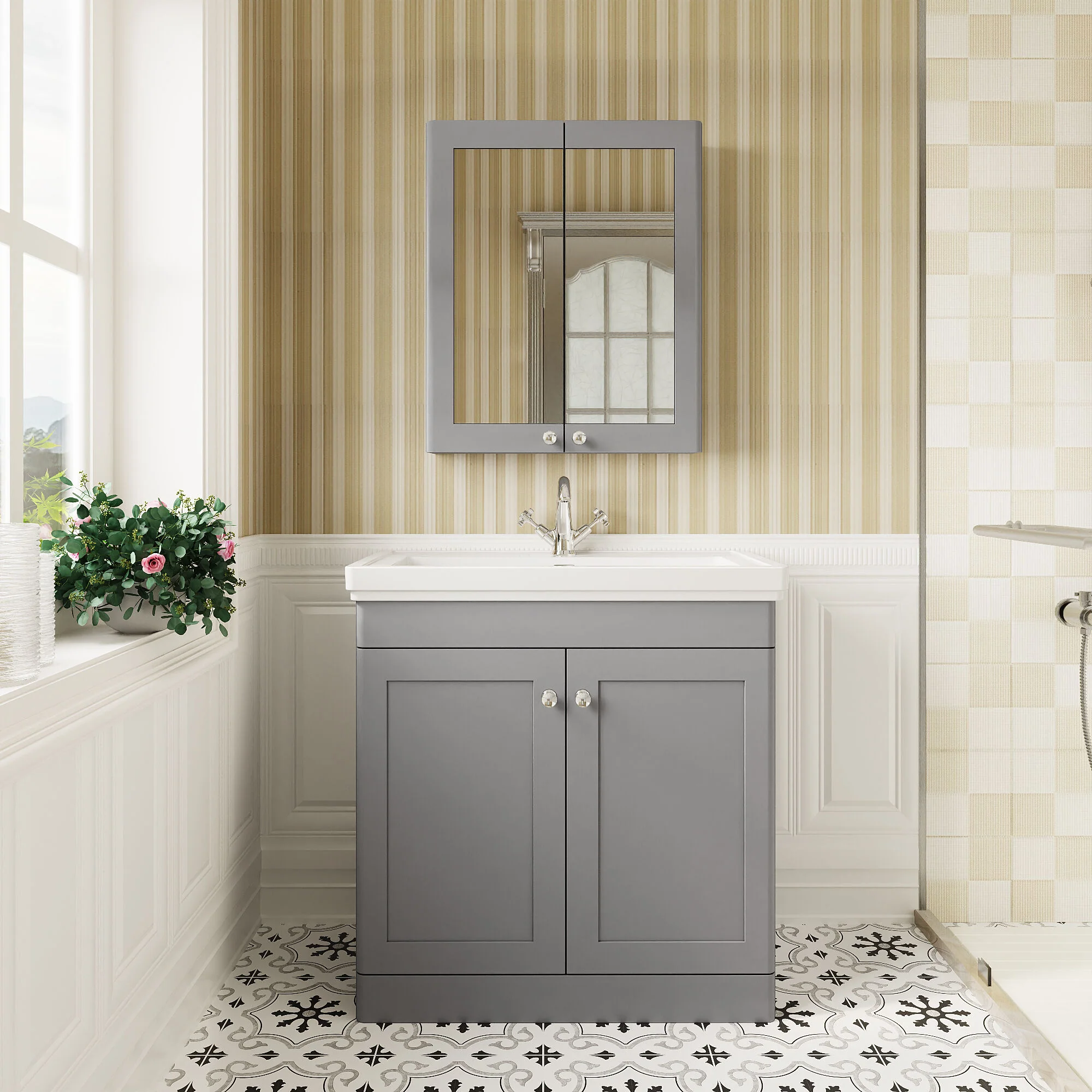 Swynnerton Traditional Floor Standing Vanity Basin Unit with 1 Tap Hole Ceramic Basin - Choice of Size and Finish - Image 11