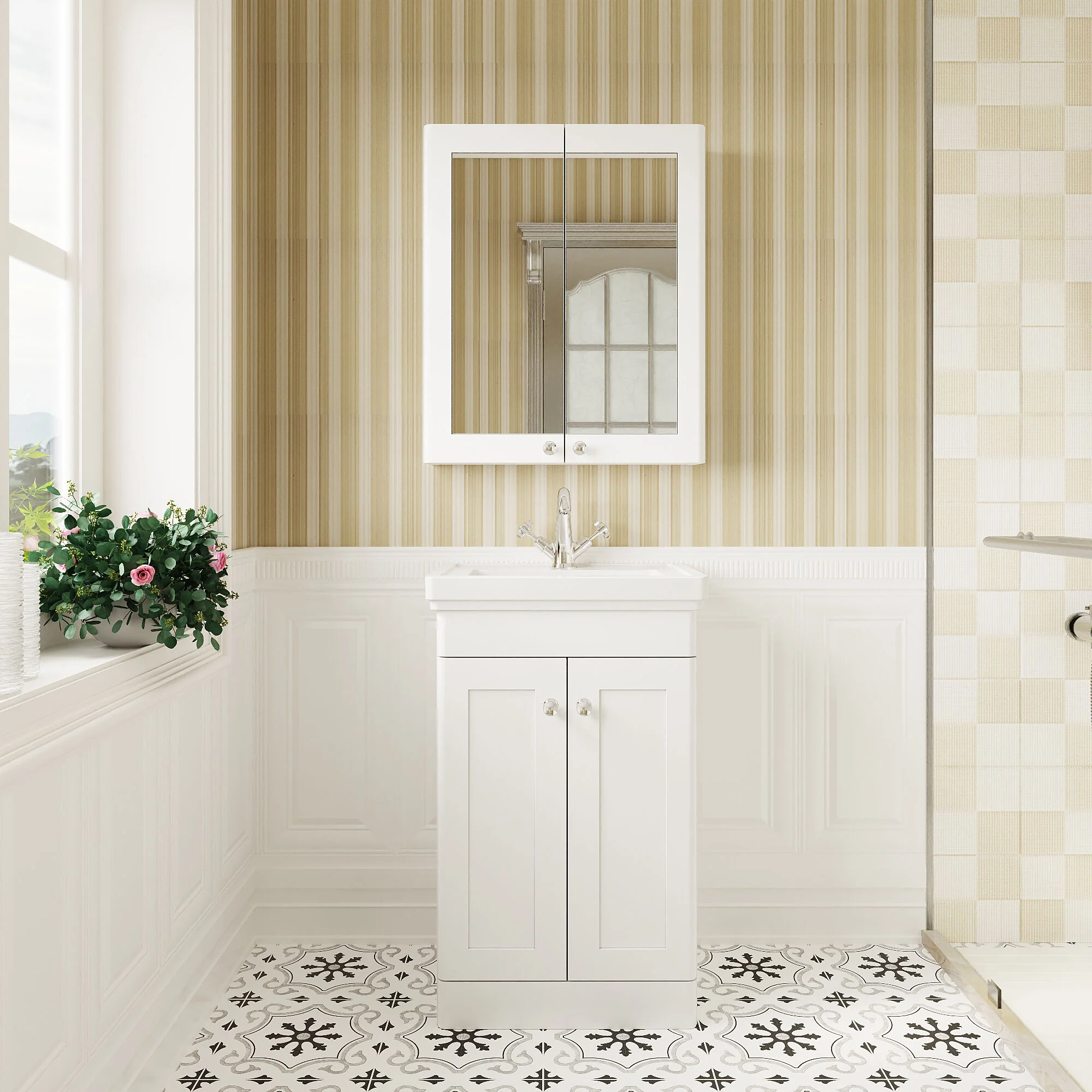 Swynnerton Traditional Floor Standing Vanity Basin Unit with 1 Tap Hole Ceramic Basin - Choice of Size and Finish - Image 3