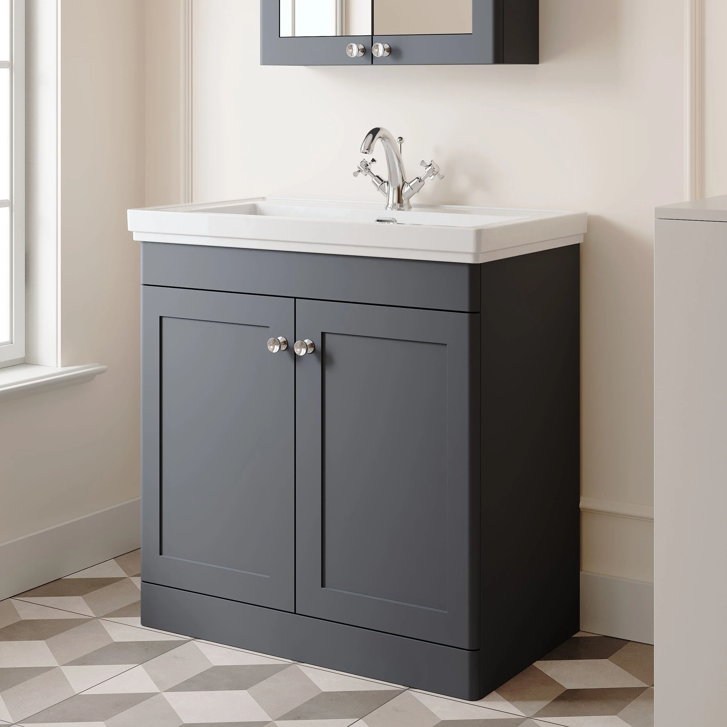 Swynnerton Traditional Floor Standing Vanity Basin Unit with 1 Tap Hole Ceramic Basin - Choice of Size and Finish - Image 32