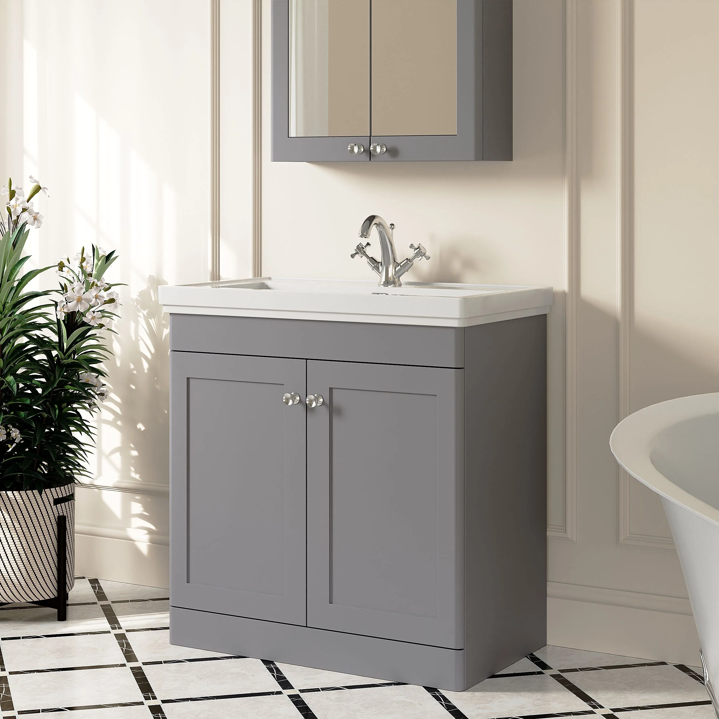 Swynnerton Traditional Floor Standing Vanity Basin Unit with 1 Tap Hole Ceramic Basin - Choice of Size and Finish - Image 35