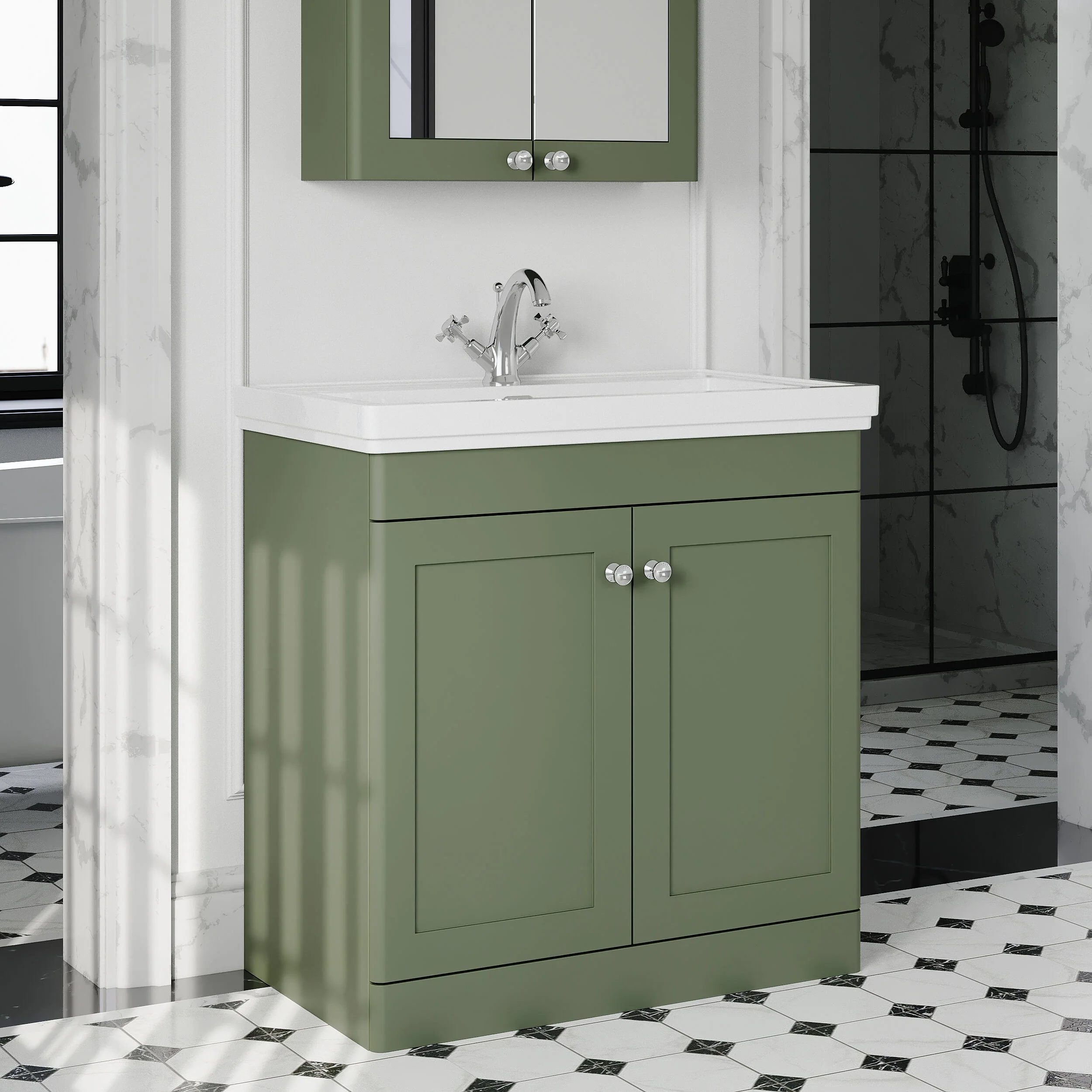 Swynnerton Traditional Floor Standing Vanity Basin Unit with 1 Tap Hole Ceramic Basin - Choice of Size and Finish - Image 38