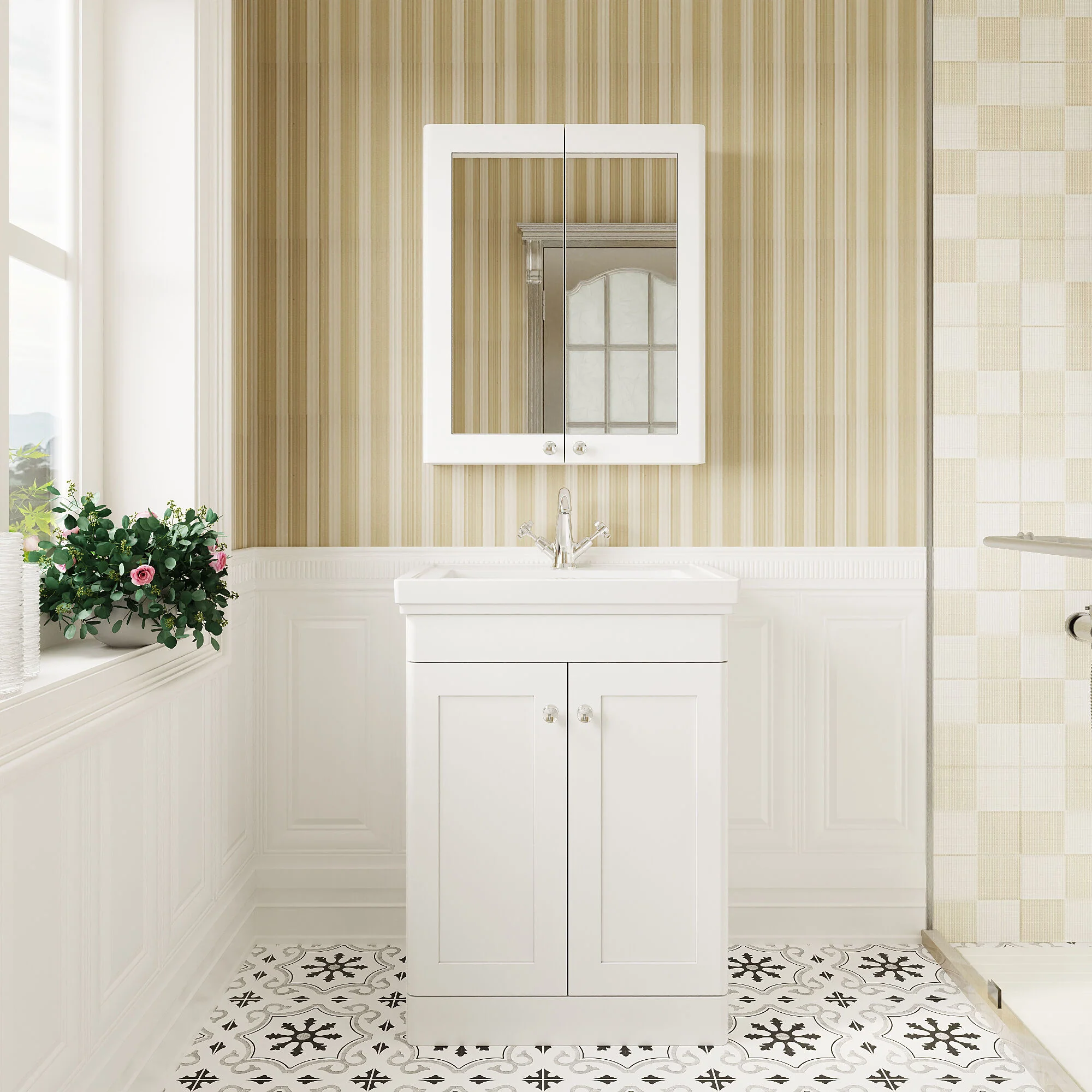 Swynnerton Traditional Floor Standing Vanity Basin Unit with 1 Tap Hole Ceramic Basin - Choice of Size and Finish - Image 4