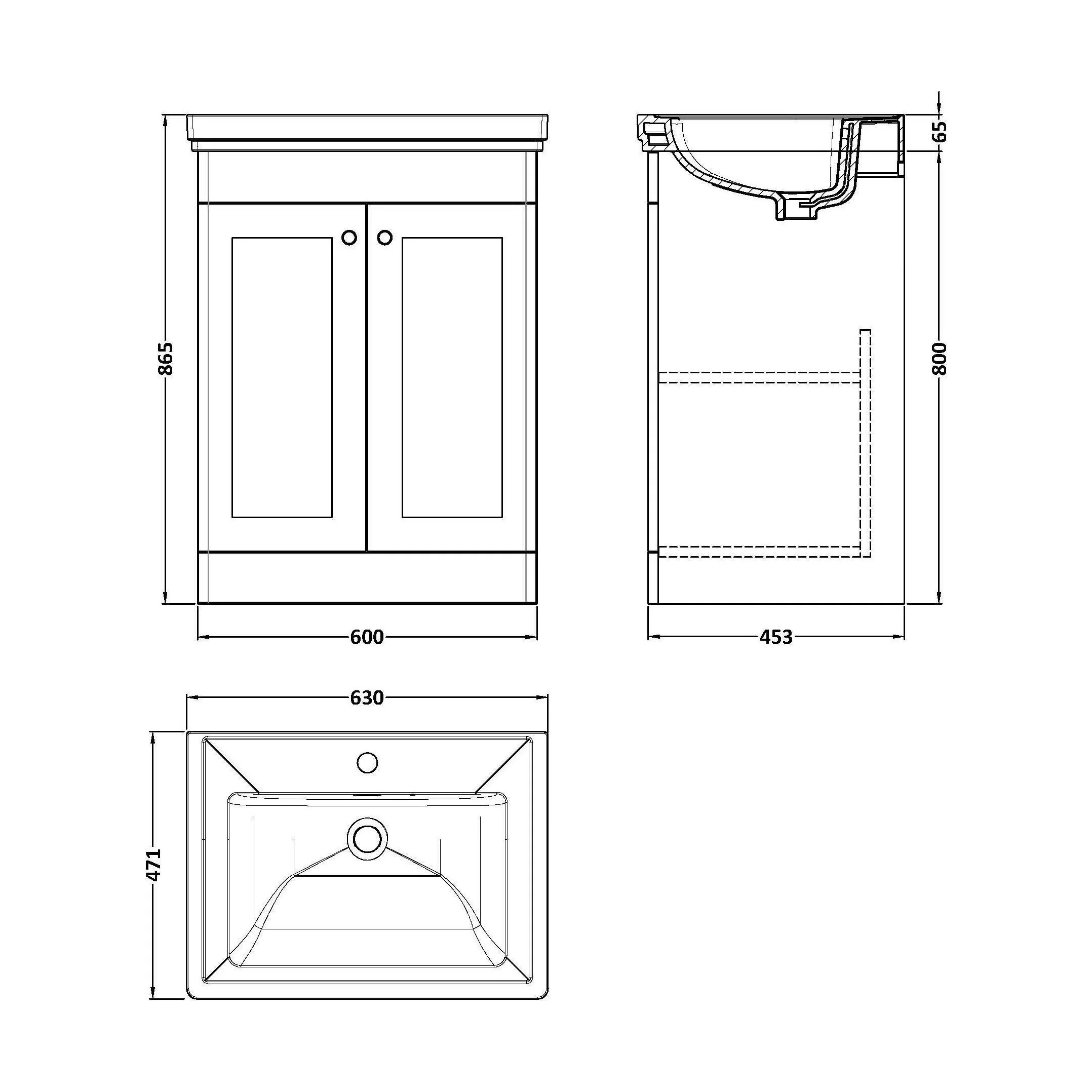 Swynnerton Traditional Floor Standing Vanity Basin Unit with 1 Tap Hole Ceramic Basin - Choice of Size and Finish - Image 58