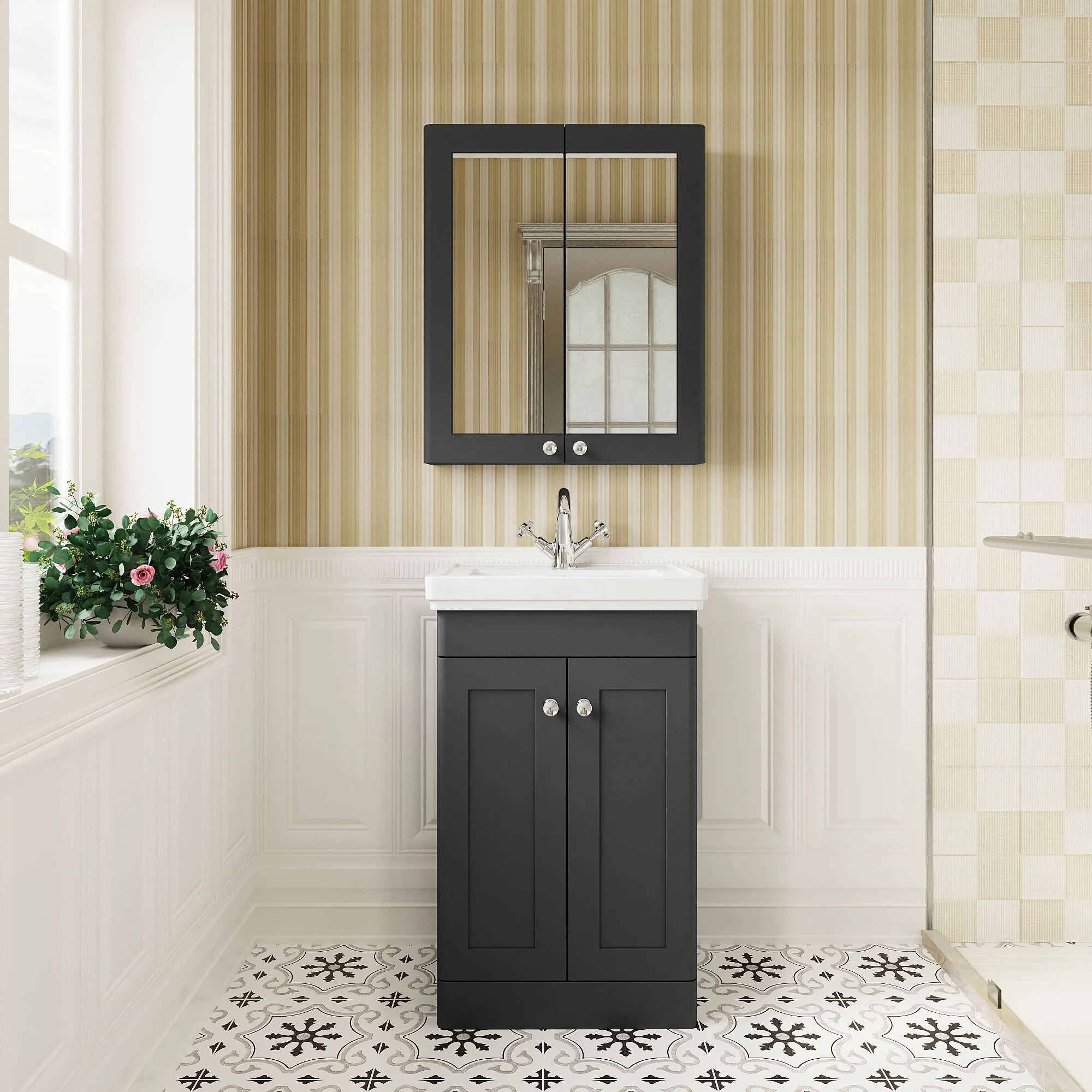 Swynnerton Traditional Floor Standing Vanity Basin Unit with 1 Tap Hole Ceramic Basin - Choice of Size and Finish - Image 6