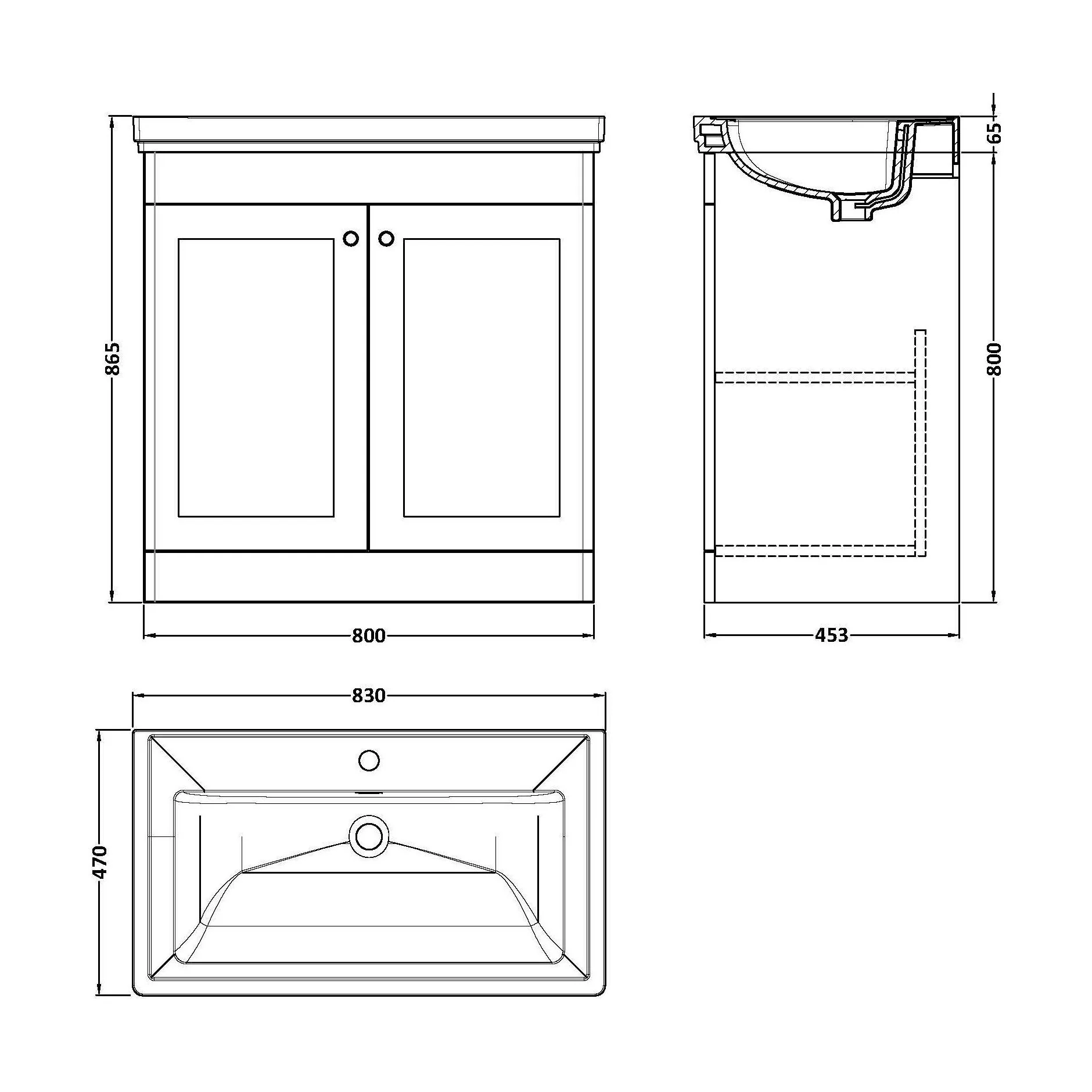 Swynnerton Traditional Floor Standing Vanity Basin Unit with 1 Tap Hole Ceramic Basin - Choice of Size and Finish - Image 62
