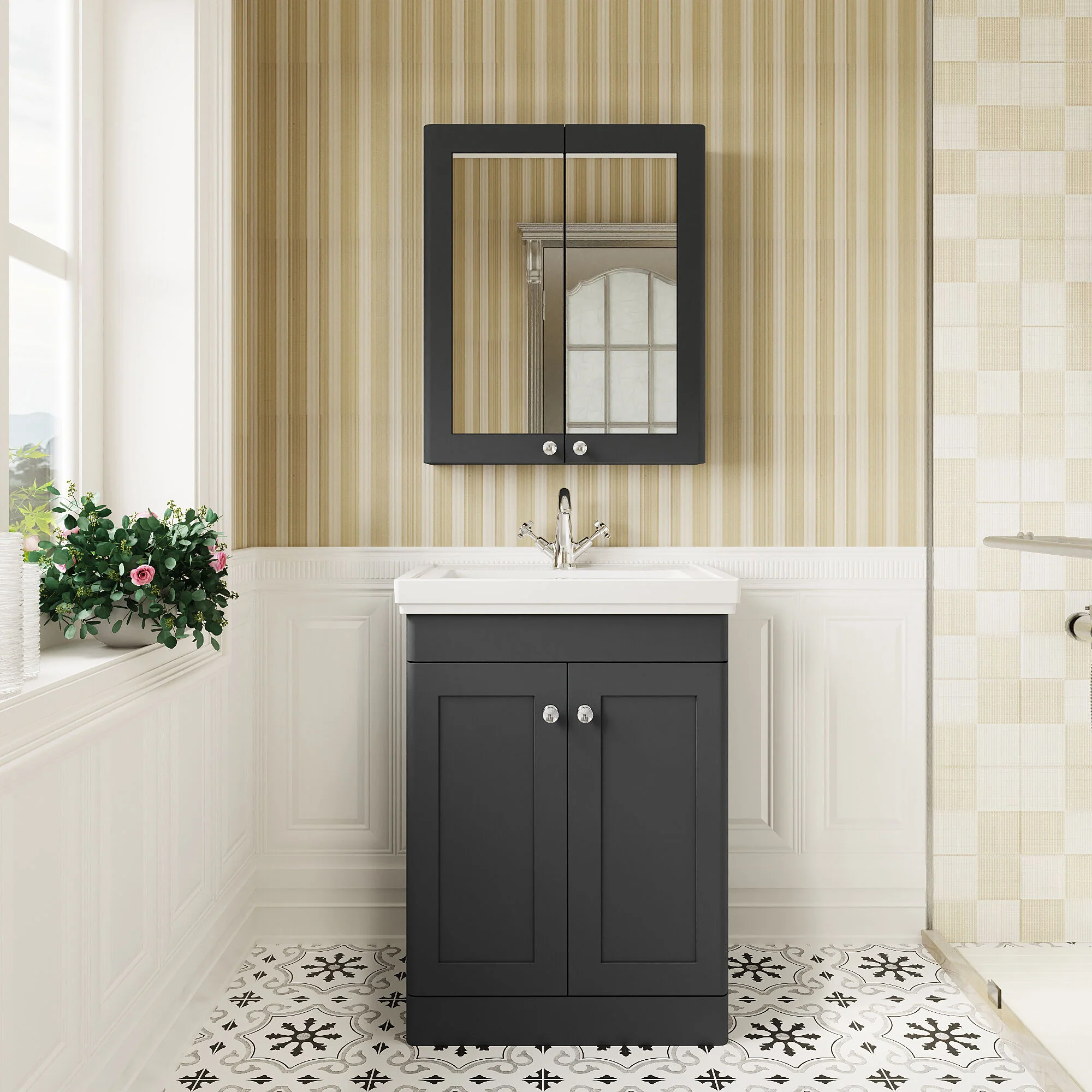 Swynnerton Traditional Floor Standing Vanity Basin Unit with 1 Tap Hole Ceramic Basin - Choice of Size and Finish - Image 7