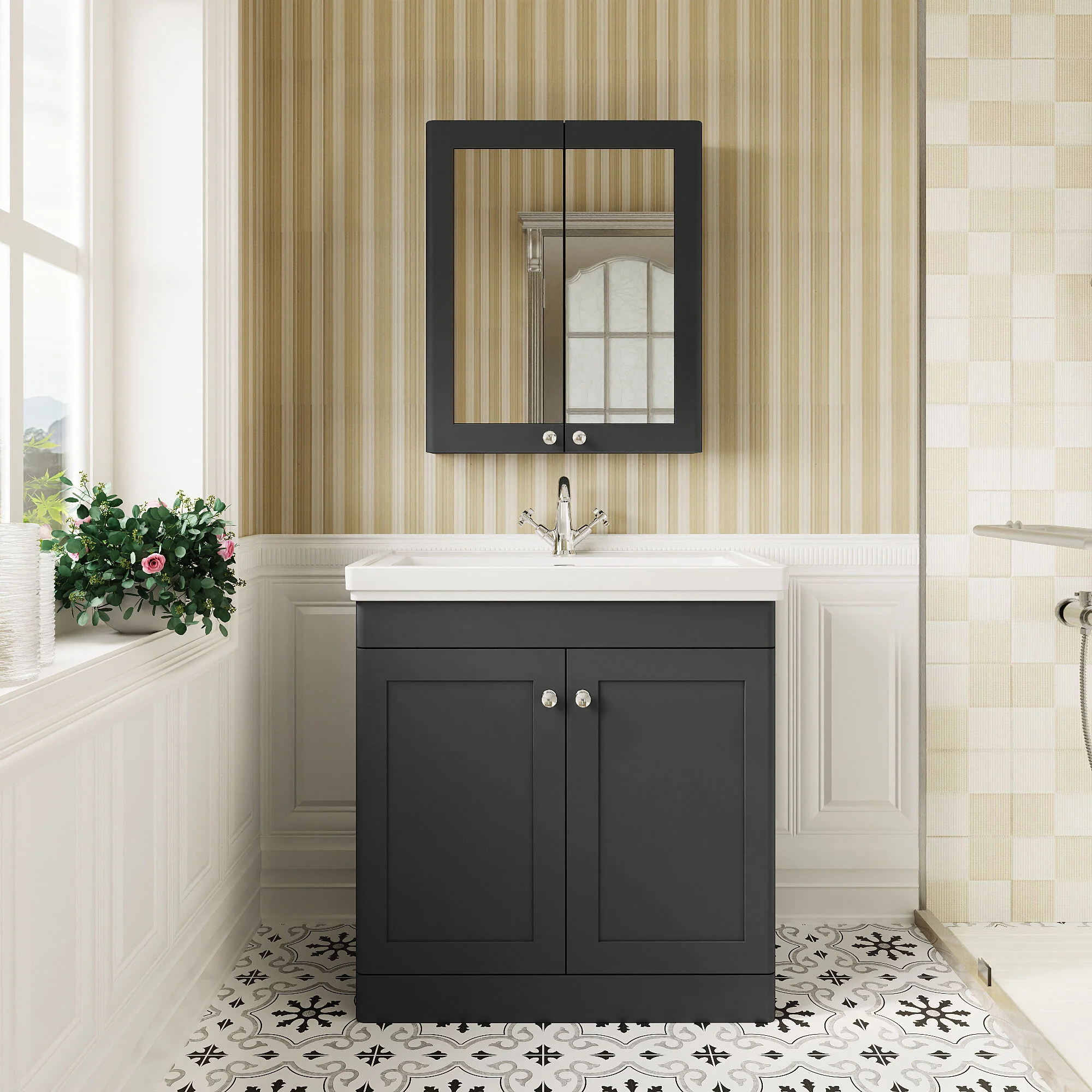 Swynnerton Traditional Floor Standing Vanity Basin Unit with 1 Tap Hole Ceramic Basin - Choice of Size and Finish - Image 8