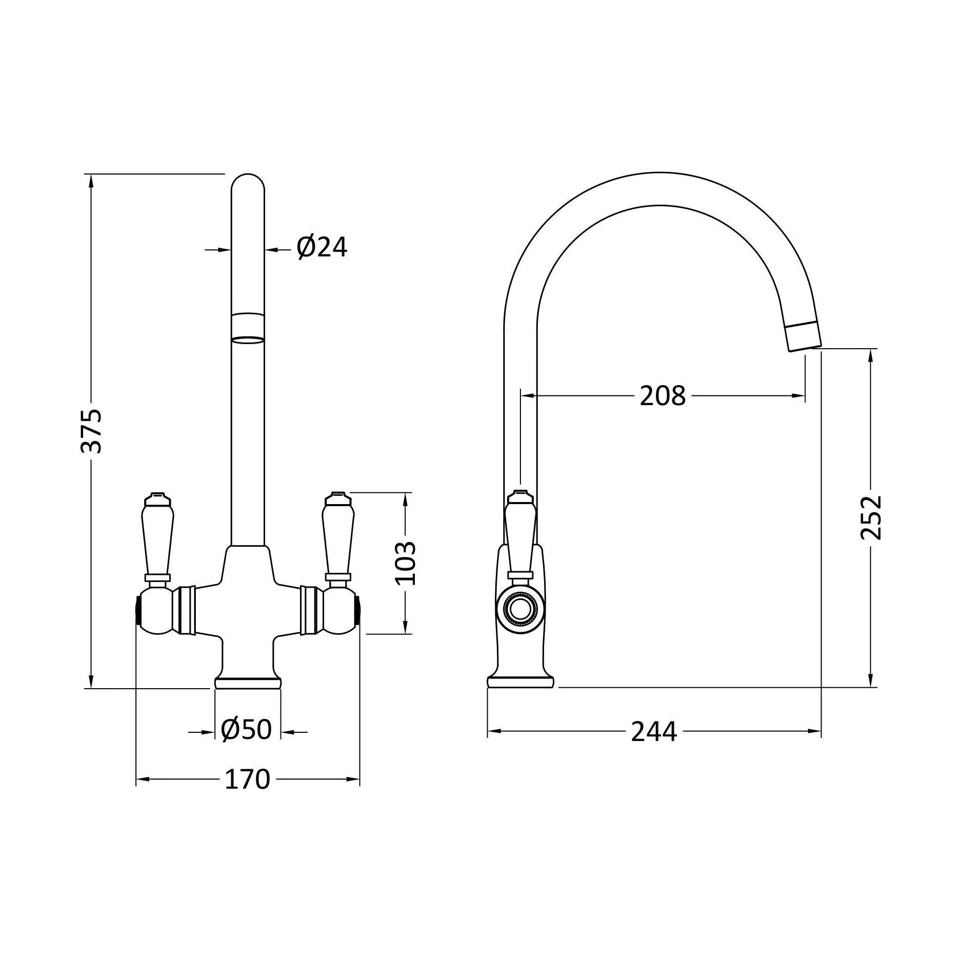 Norbury Mono Mixer Kitchen Tap - Multiple Handle and Finish Options Available - Image 32