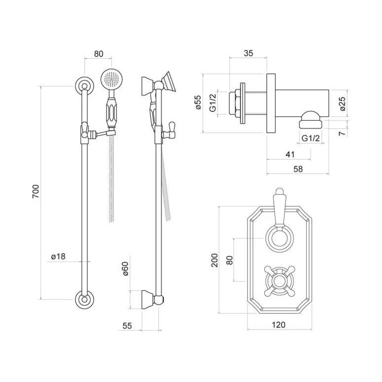 Traditional Thermostatic Shower Set with Valve and Slide Rail Kit - Image 2