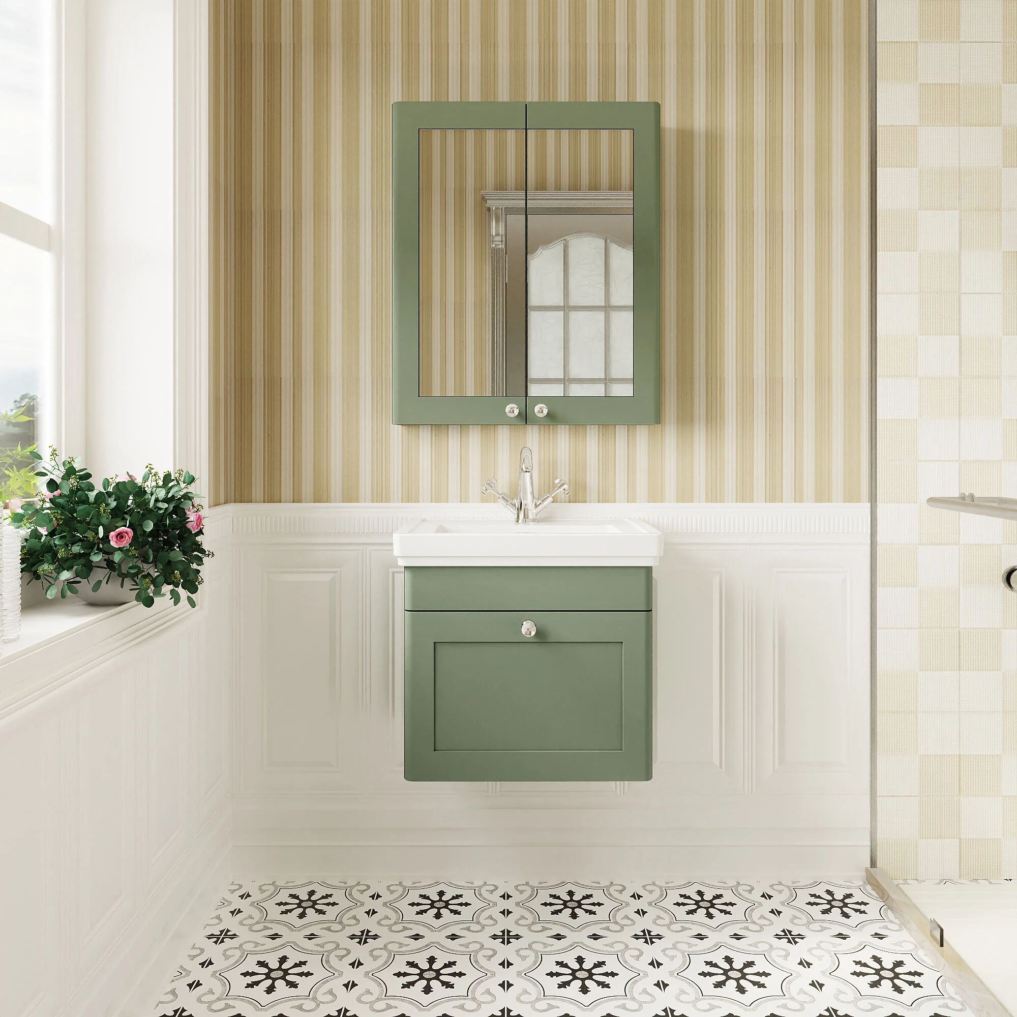 Swynnerton Traditional Wall Hung 1 Drawer Vanity Basin Unit with Fireclay Basin - Choice of Colour and Size - Image 12