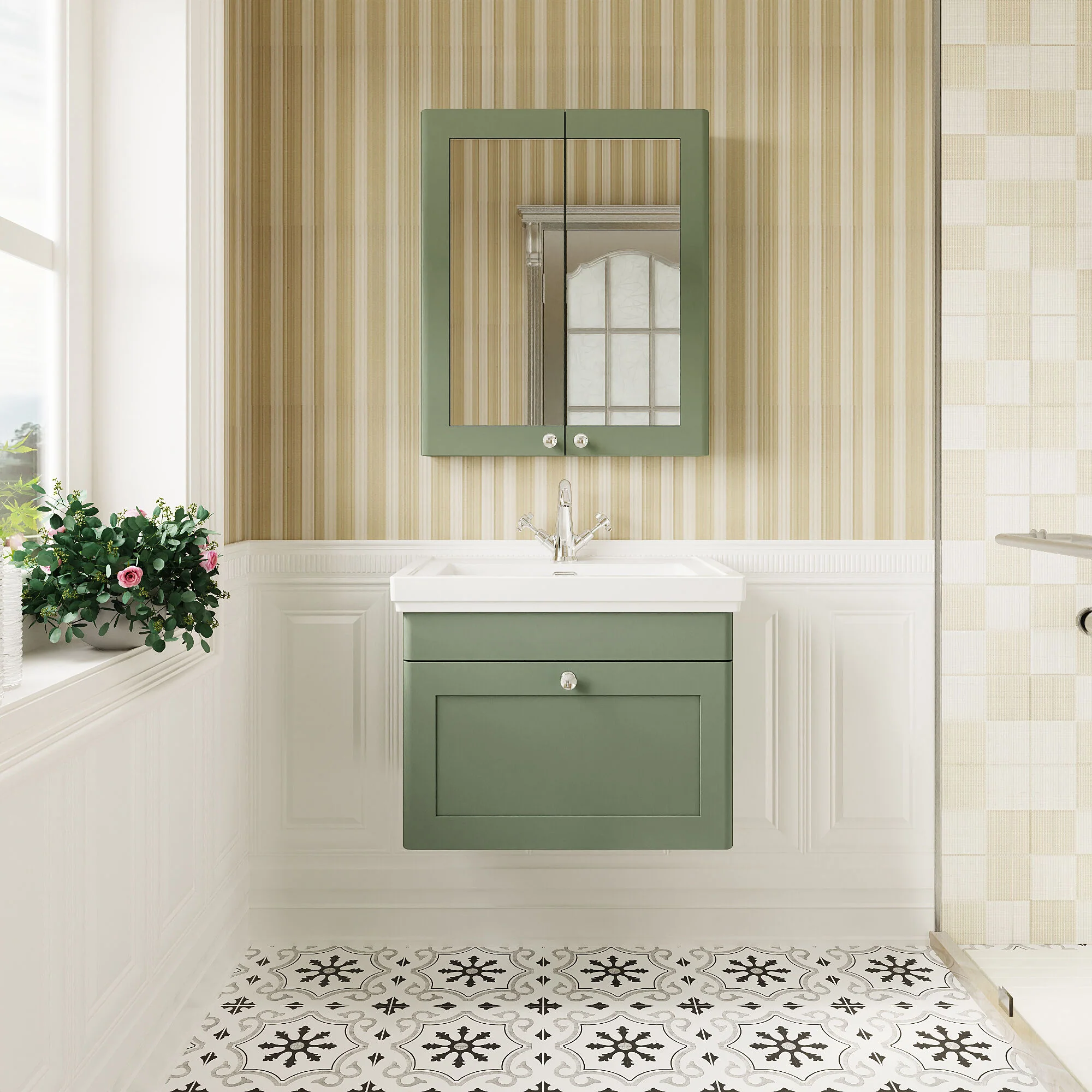 Swynnerton Traditional Wall Hung 1 Drawer Vanity Basin Unit with Fireclay Basin - Choice of Colour and Size - Image 13