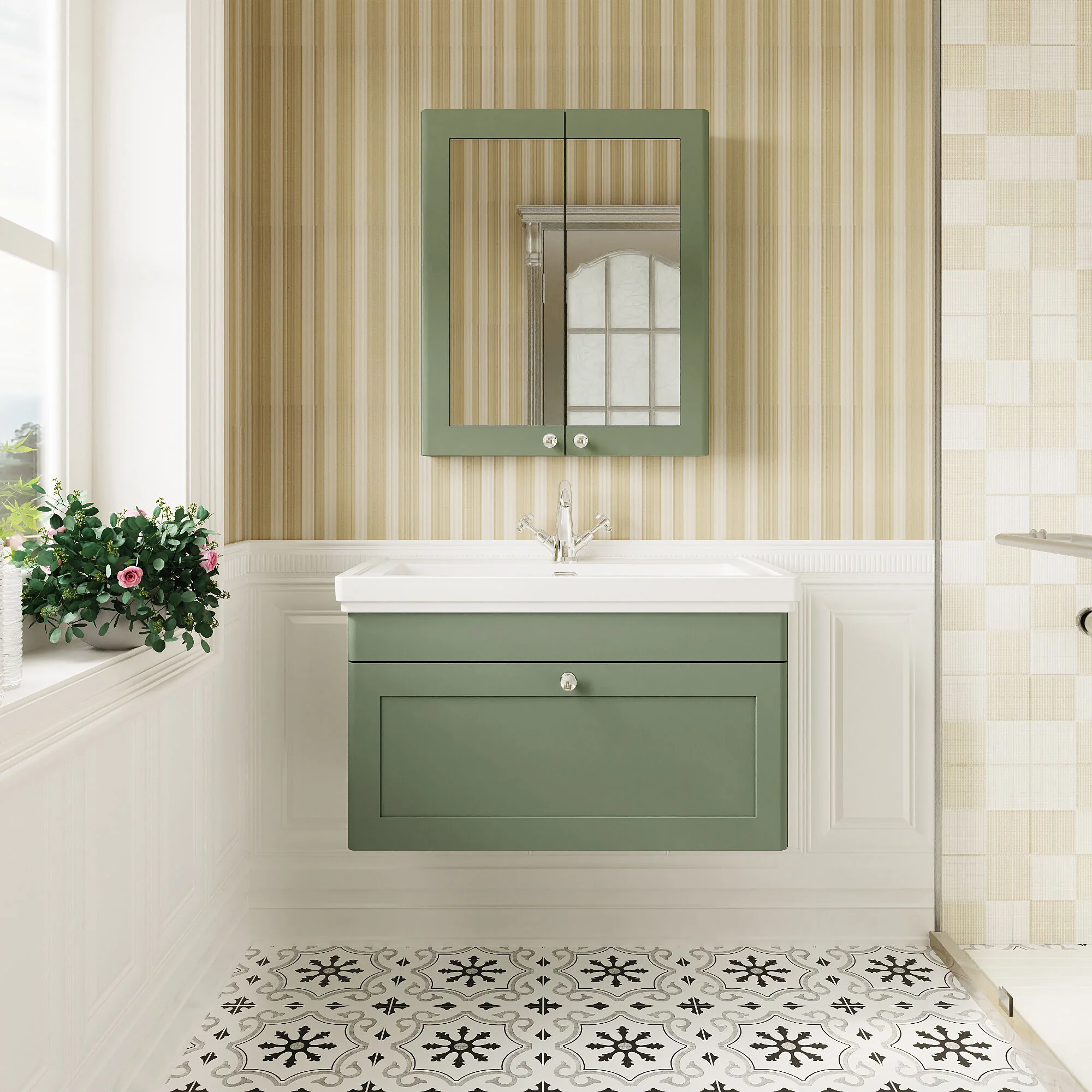 Swynnerton Traditional Wall Hung 1 Drawer Vanity Basin Unit with Fireclay Basin - Choice of Colour and Size - Image 14