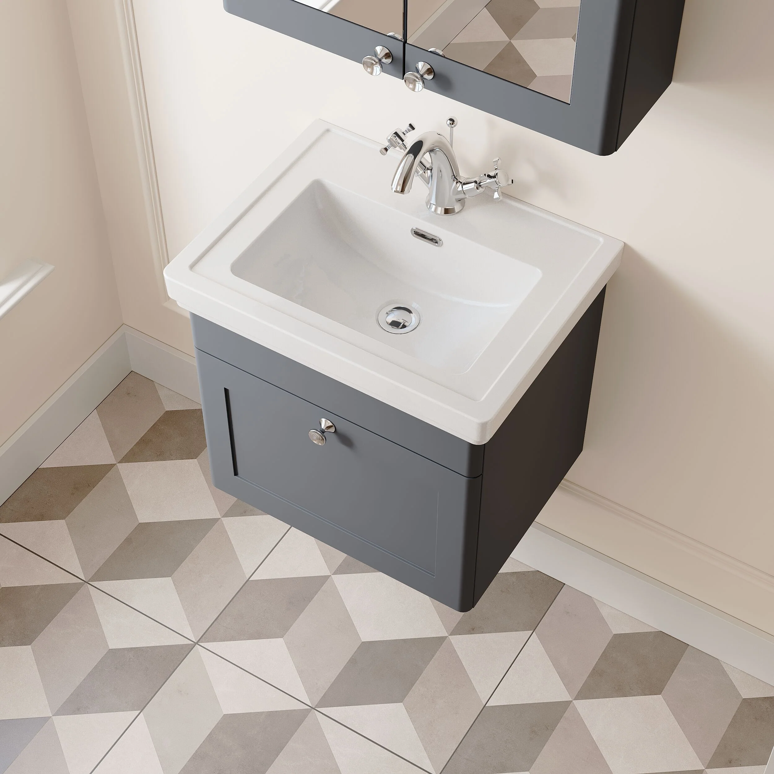 Swynnerton Traditional Wall Hung 1 Drawer Vanity Basin Unit with Fireclay Basin - Choice of Colour and Size - Image 15
